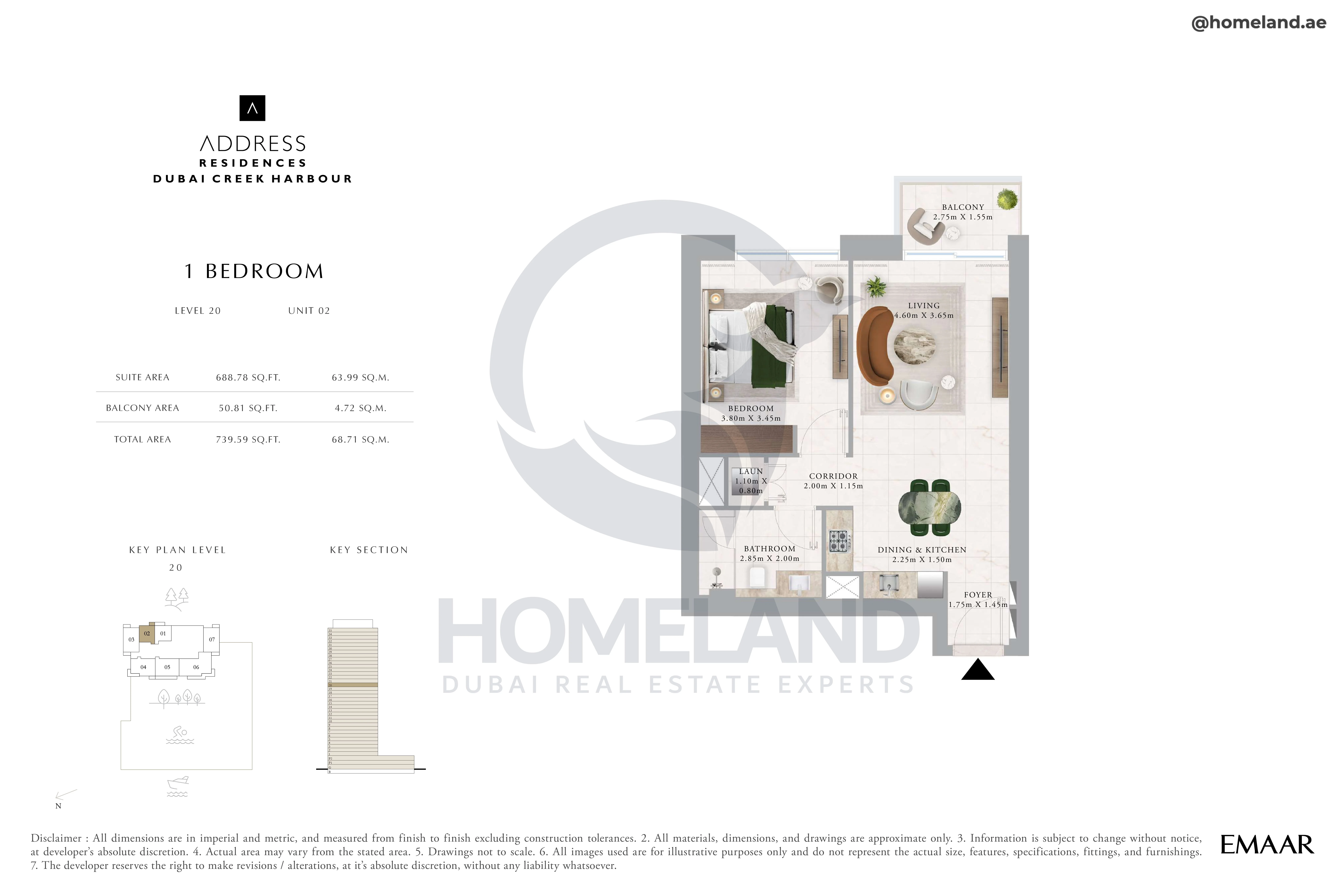 Address Residences, 1BR, Level 20, Unit 02, 739 SQFT