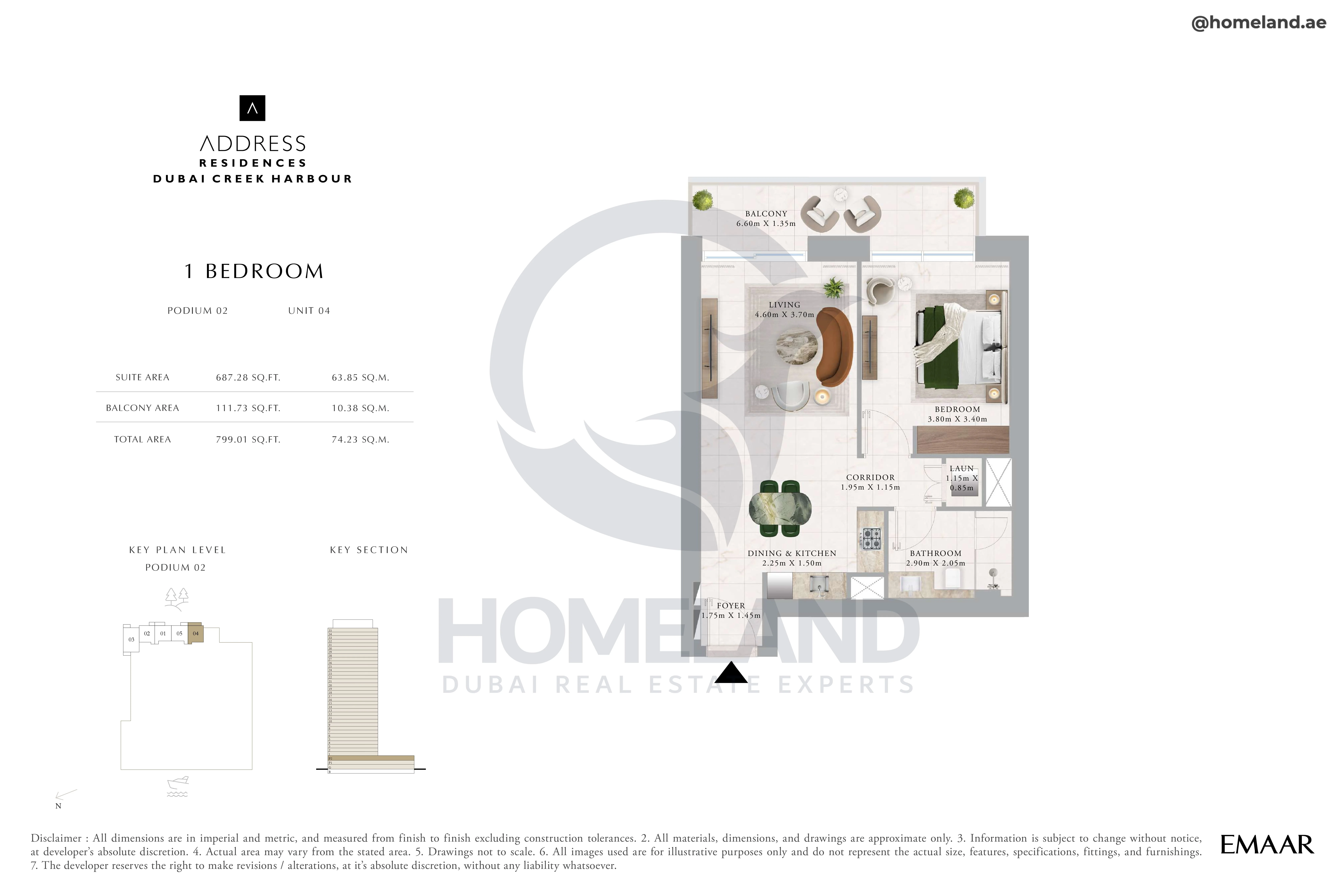Address Residences, 1BR, Level Podium 2, Unit 04, 799 SQFT