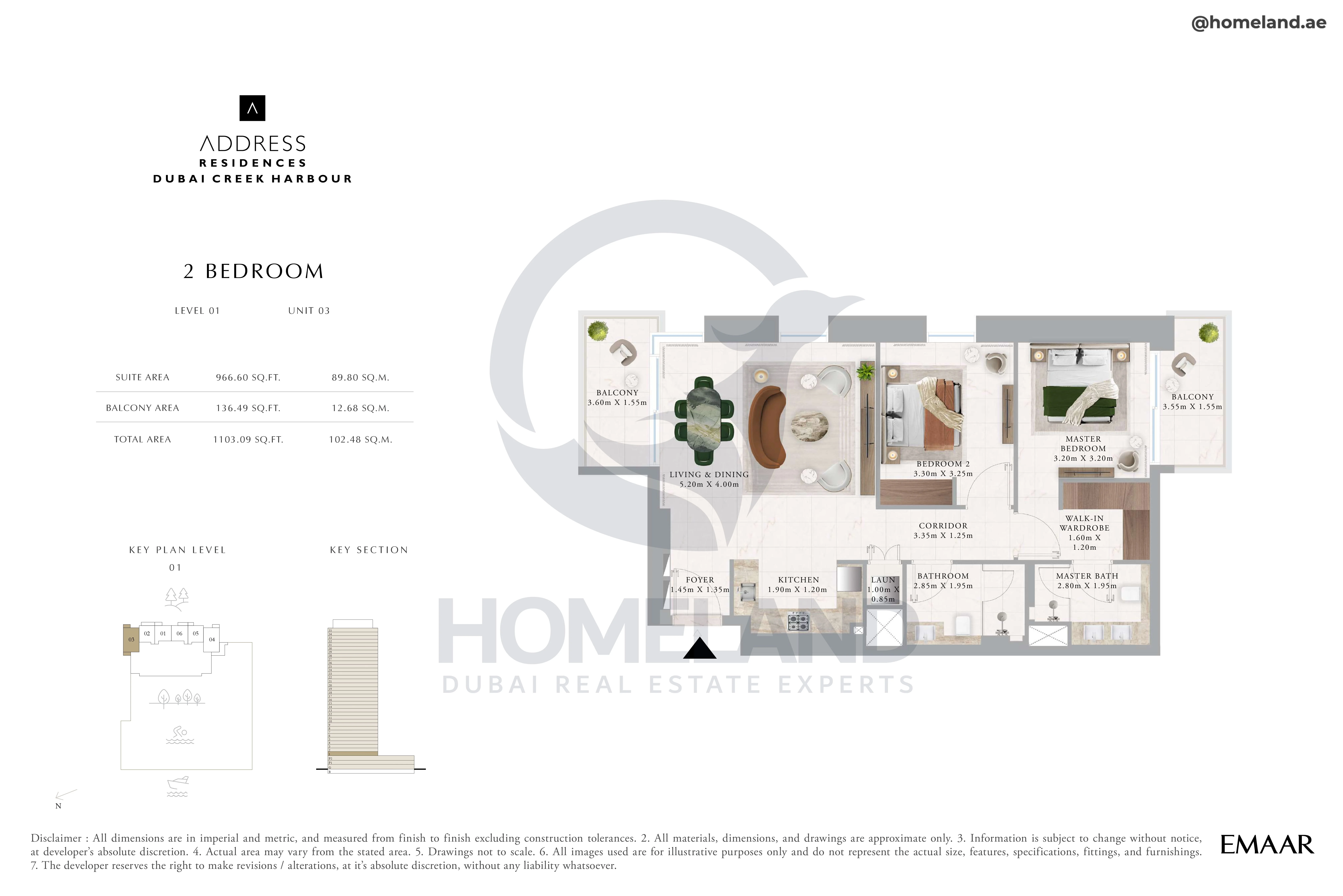Address Residences, 2BR, Level 1, Unit 03, 1103 SQFT