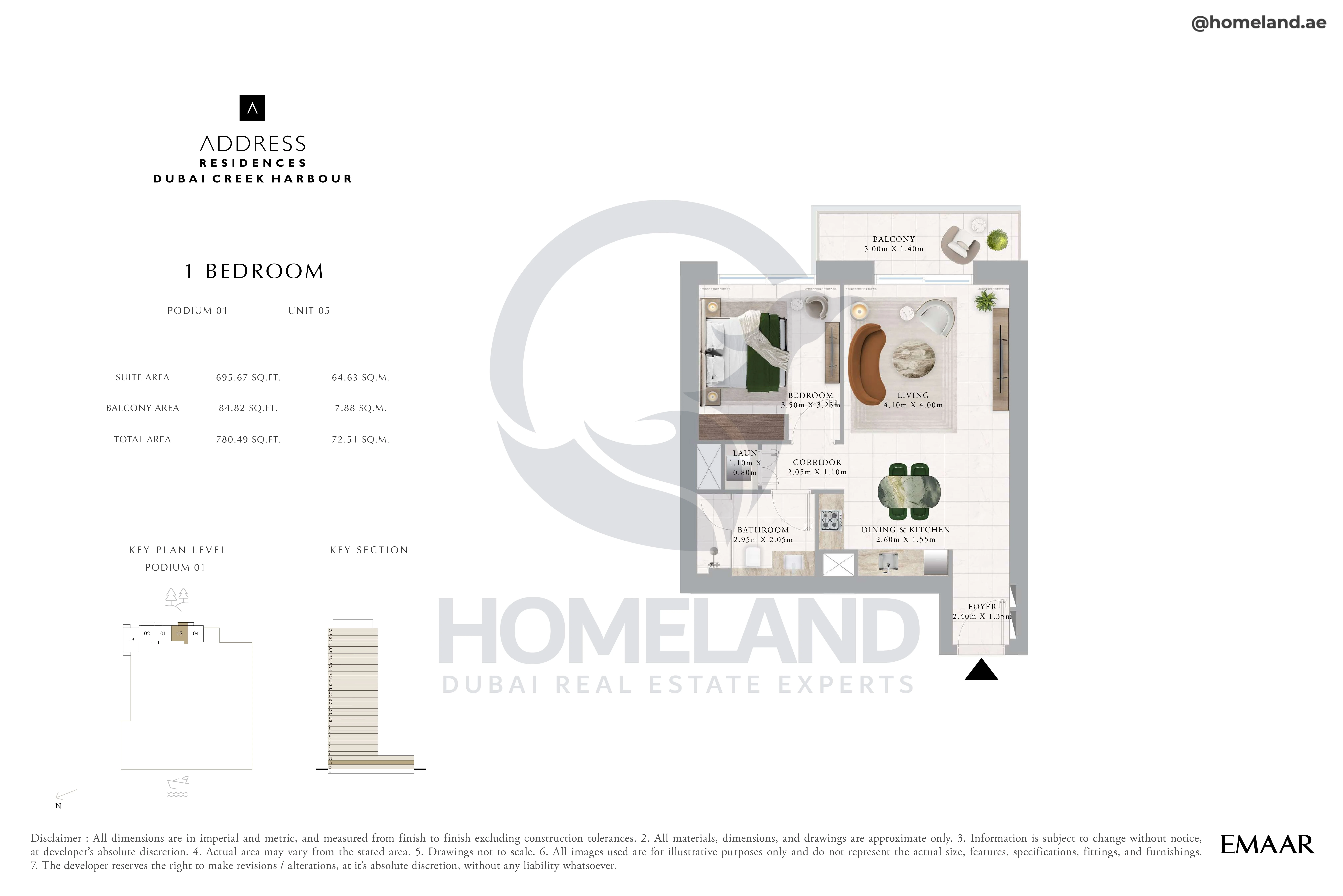 Address Residences, 1BR, Level Podium 1, Unit 05, 780 SQFT