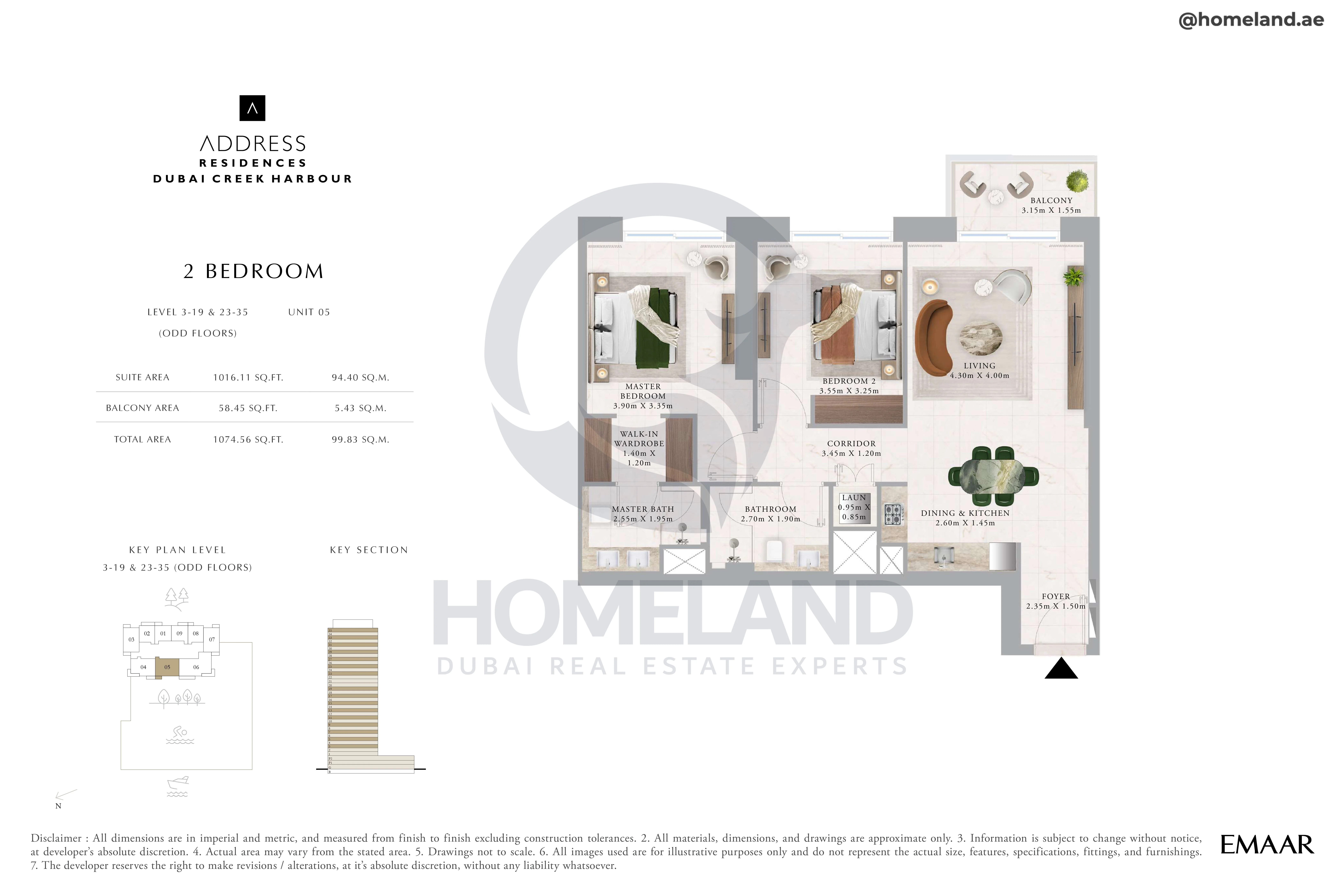 Address Residences, 2BR, Level 3 to 19-23 to 35, Unit 05, 1074 SQFT