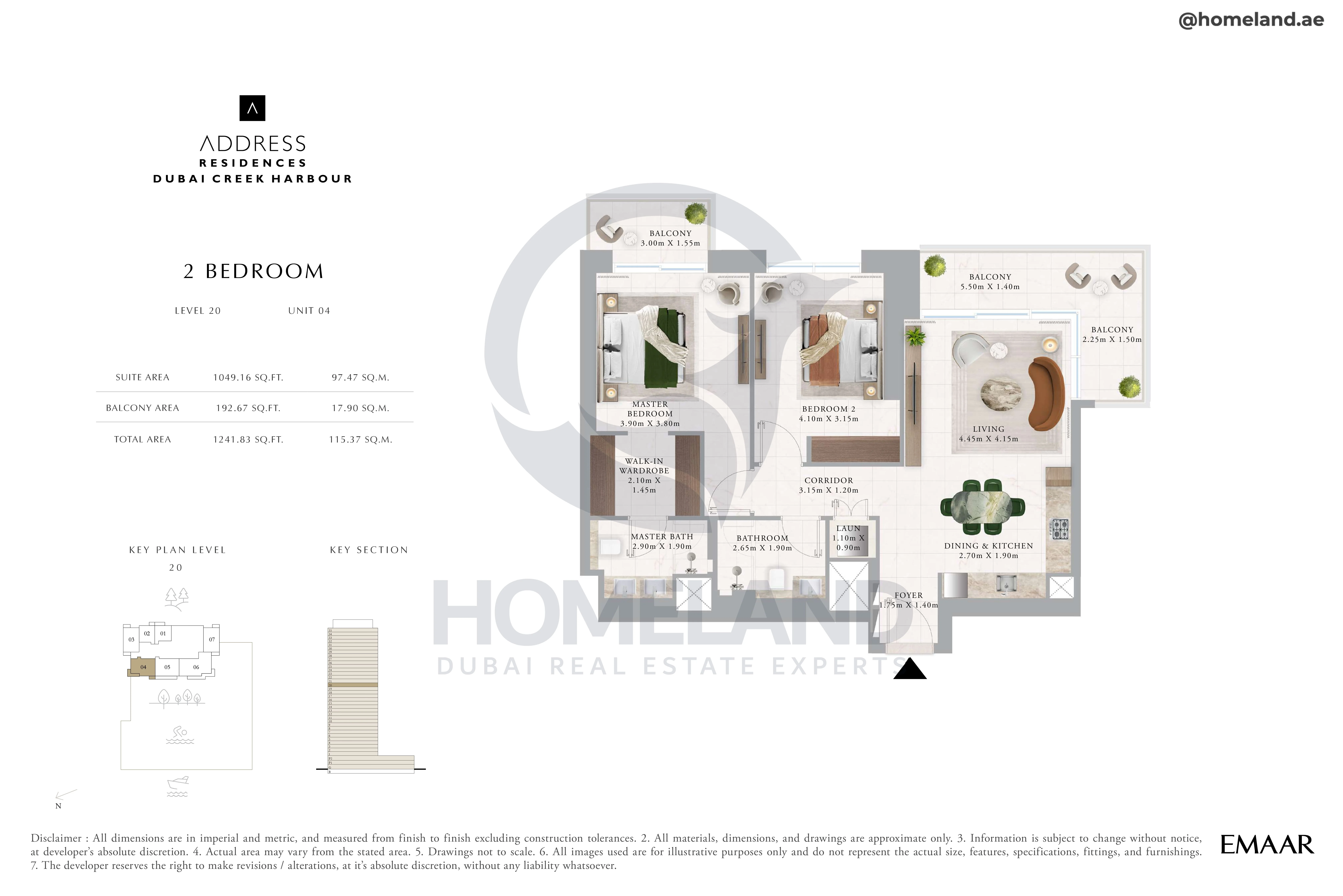 Address Residences, 2BR, Level 20, Unit 04, 1241 SQFT