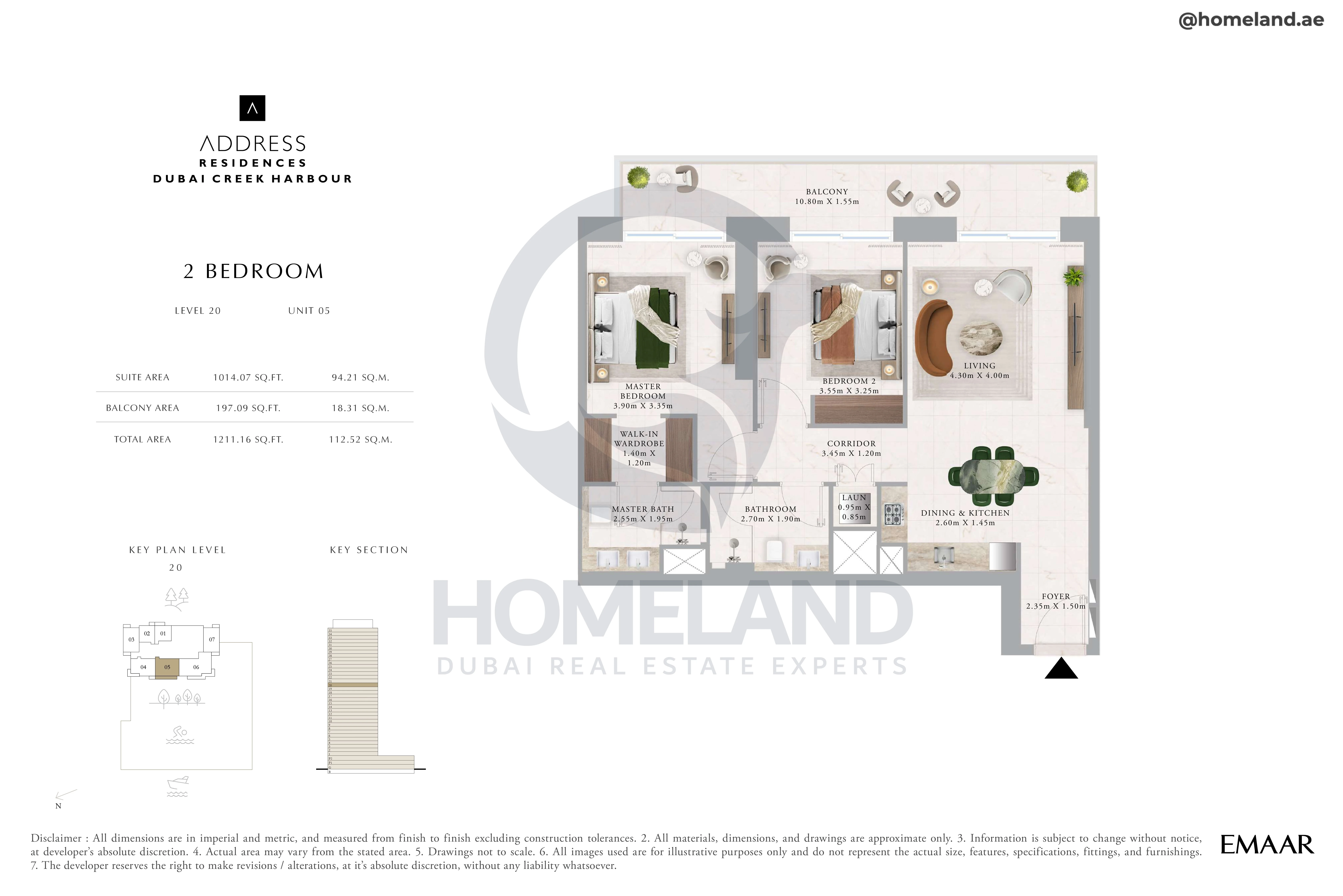 Address Residences, 2BR, Level 20, Unit 05, 1211 SQFT