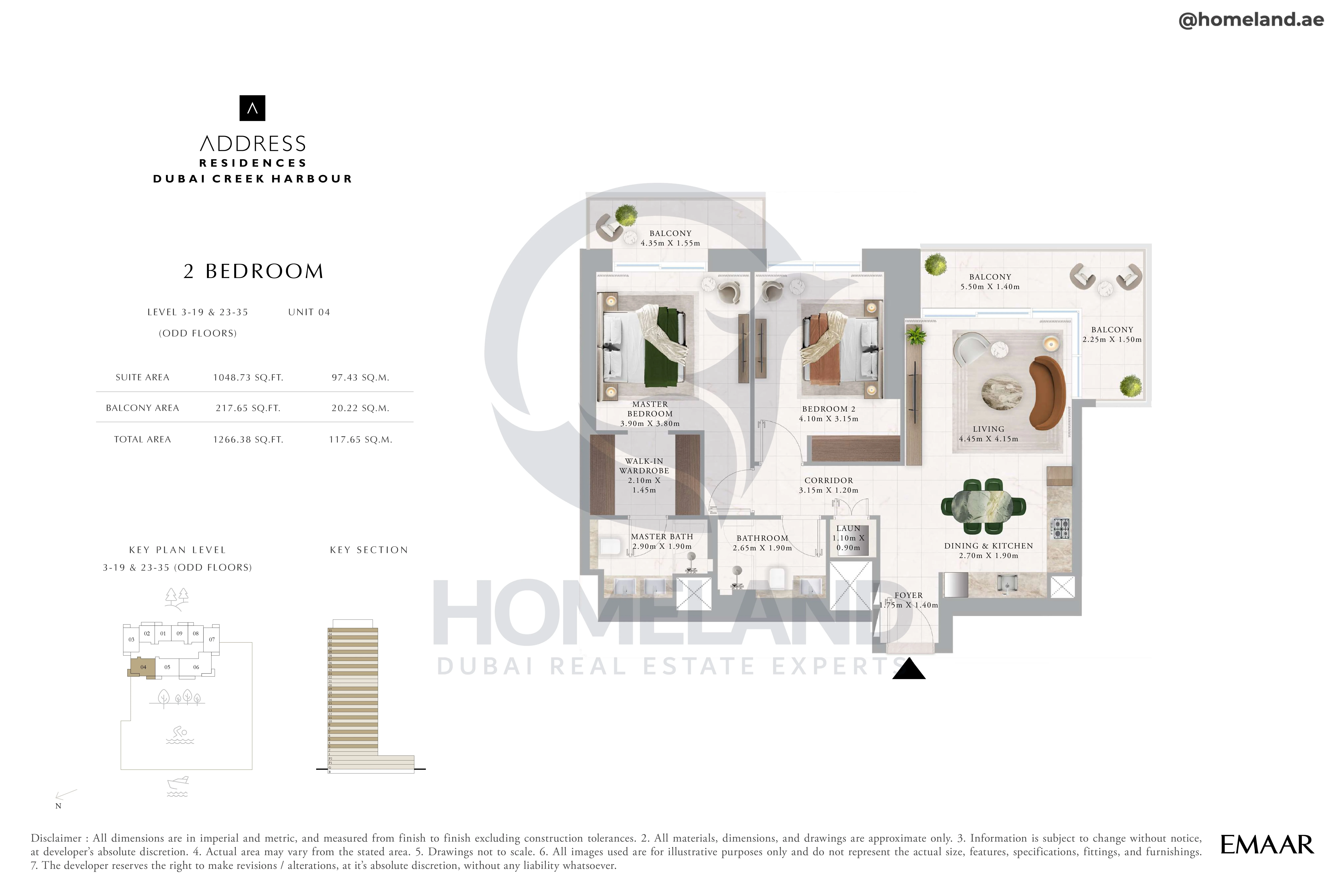 Address Residences, 2BR, Level 3 to 19-23 to 35, Unit 04, 1266 SQFT