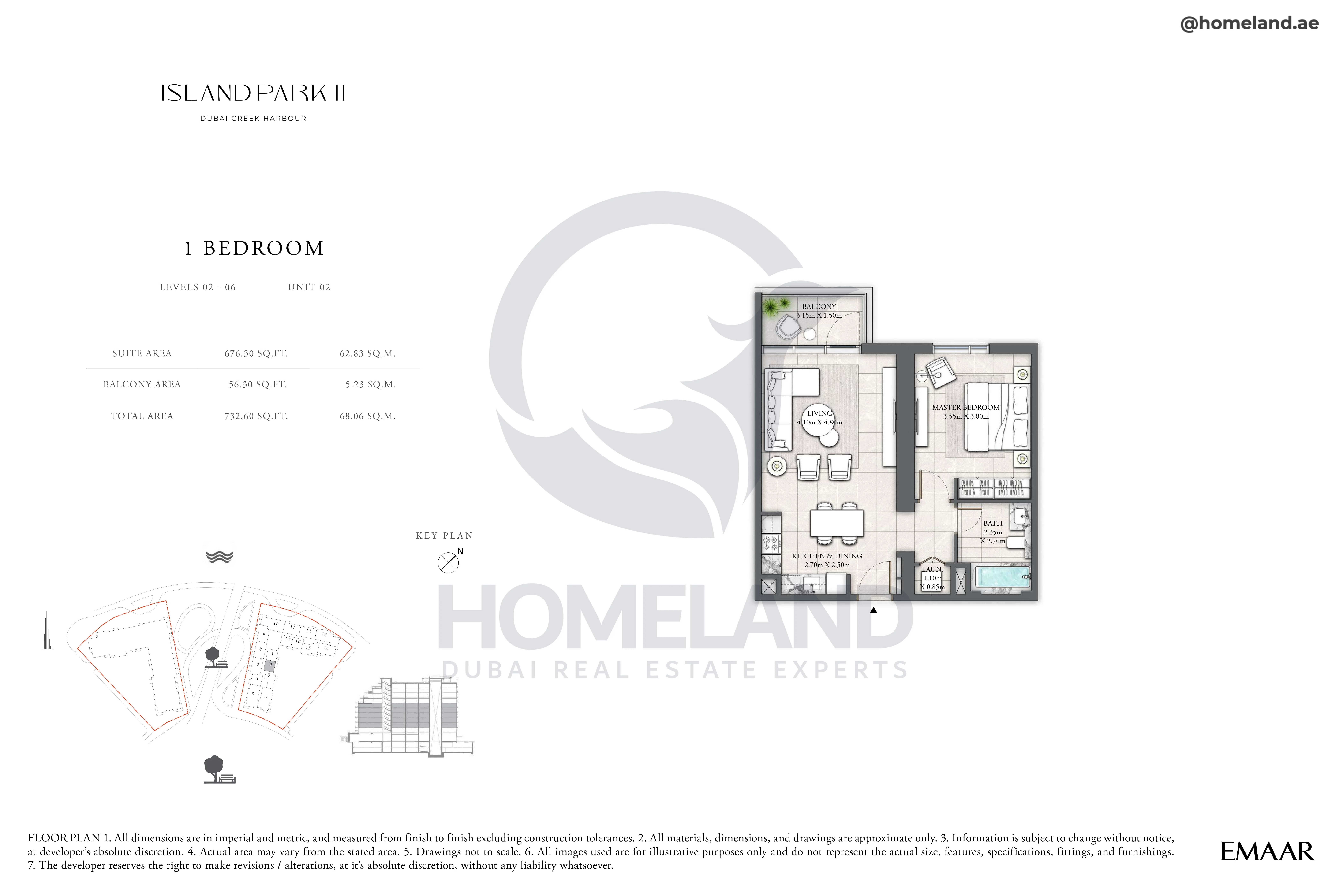 Island Park II, 1BR, Level 02 to 06, Unit 02, 732 SQFT