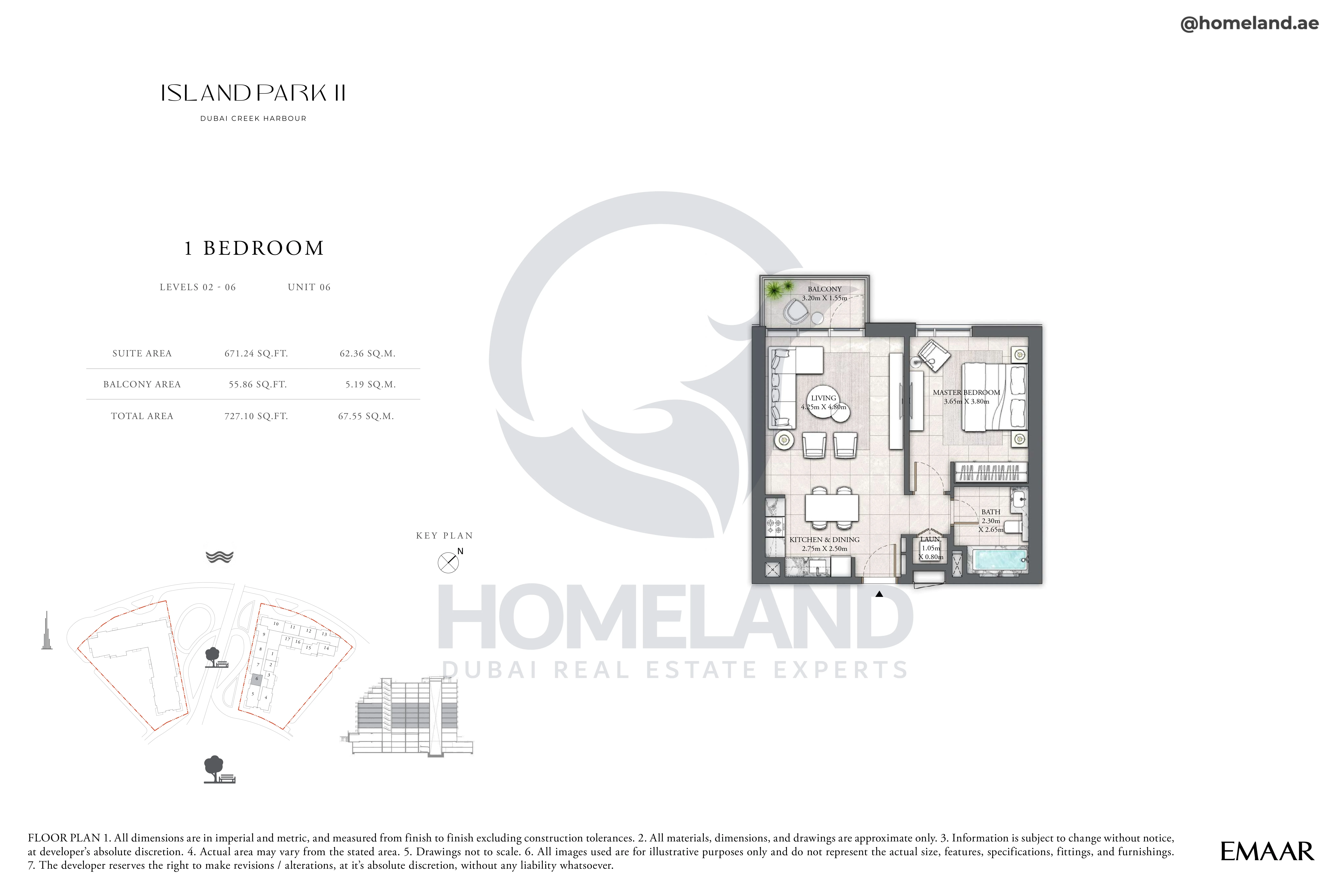 Island Park II, 1BR, Level 02 to 06, Unit 06, 727 SQFT