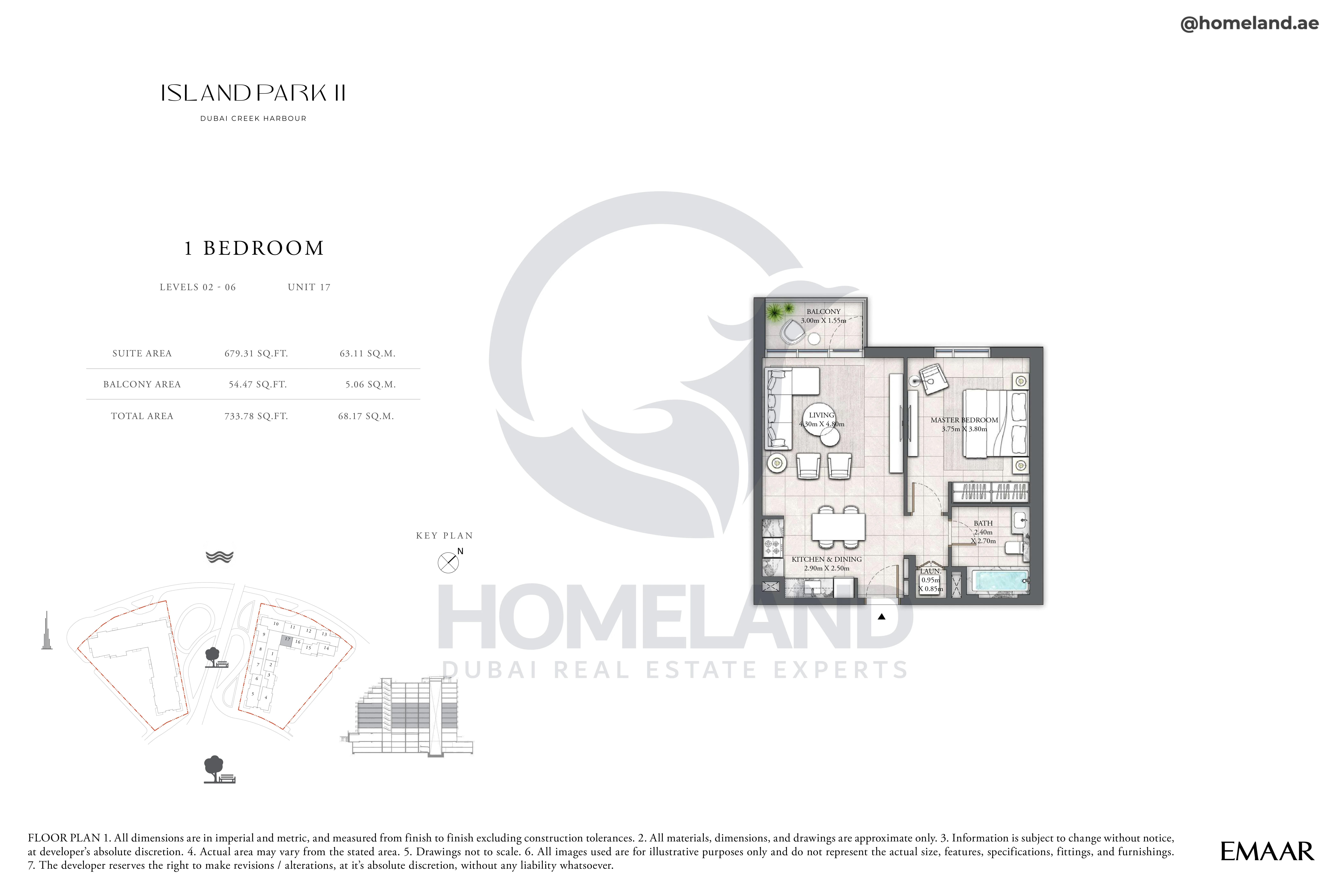 Island Park II, 1BR, Level 02 to 06, Unit 17, 733 SQFT