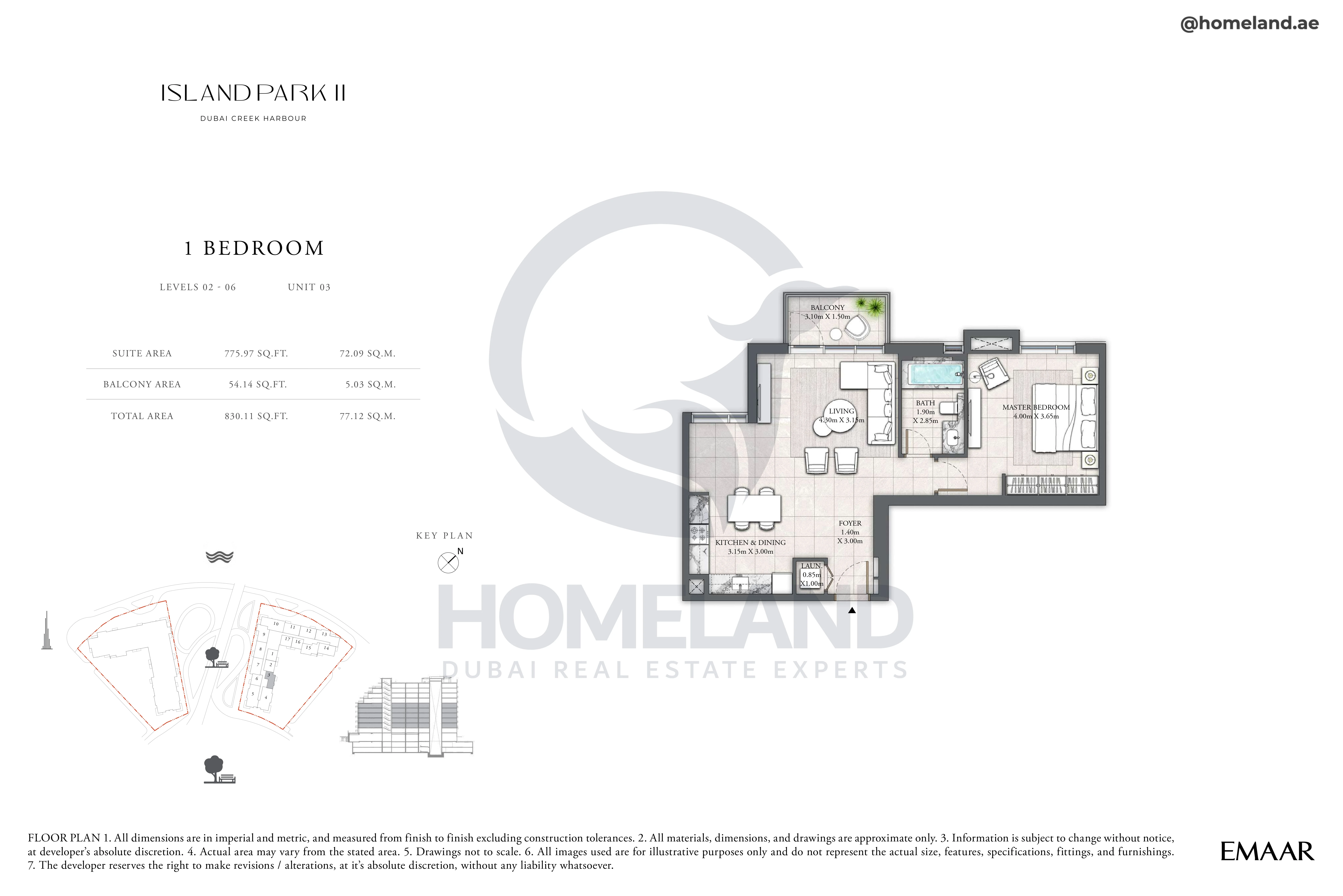 Island Park II, 1BR, Level 02 to 06, Unit 03, 830 SQFT