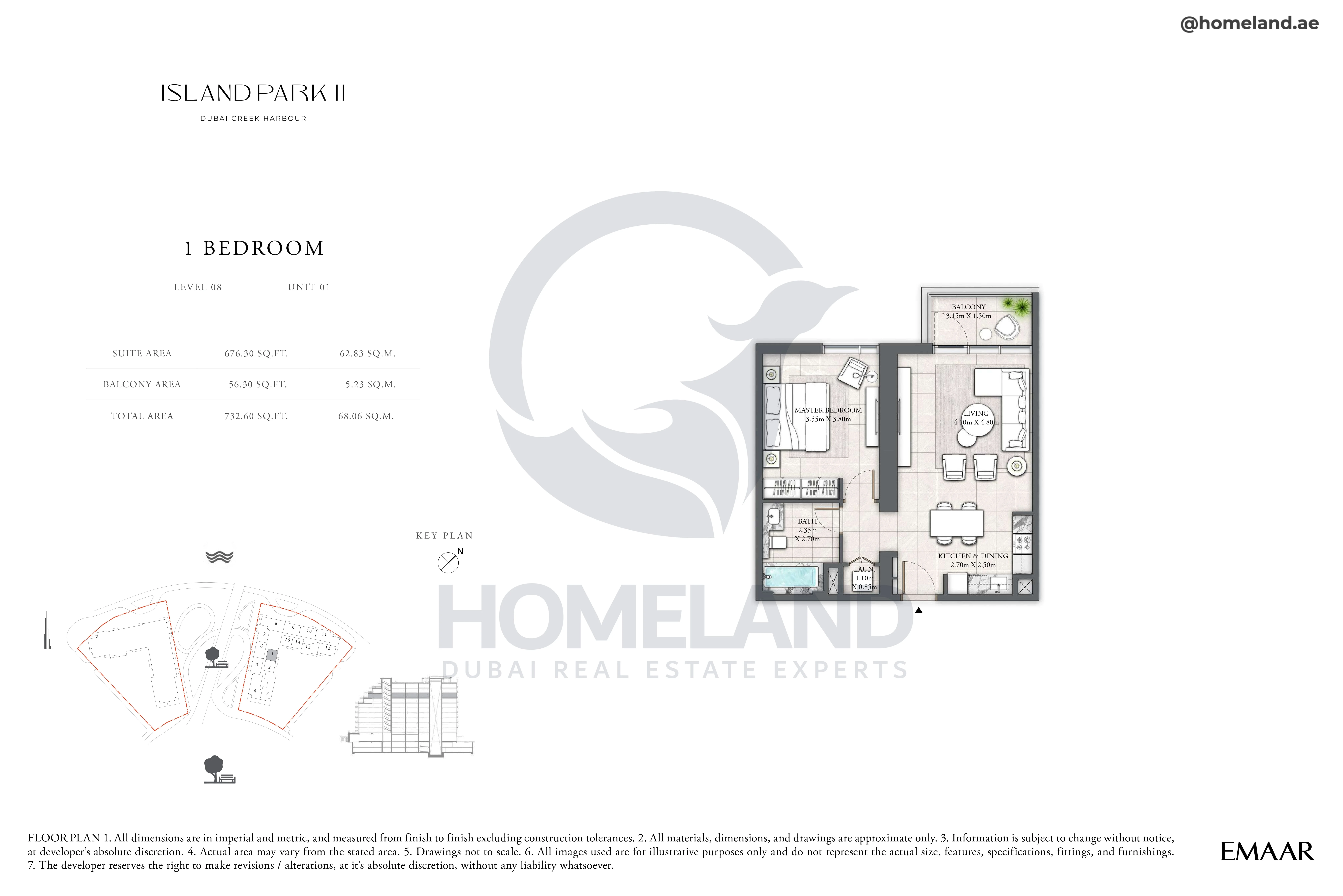 Island Park II, 1BR, Level 08, Unit 01, 732 SQFT