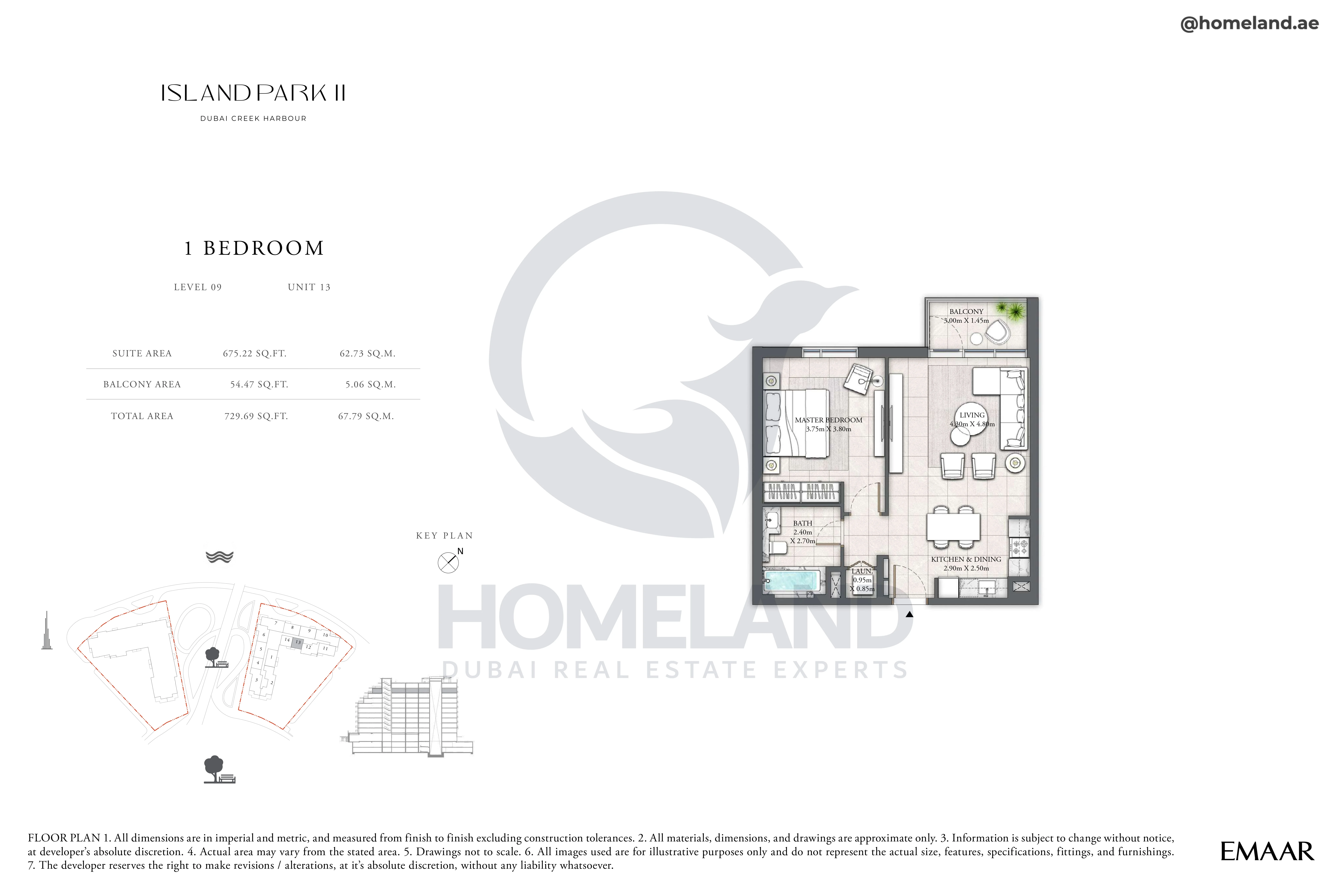 Island Park II, 1BR, Level 09, Unit 13, 729 SQFT