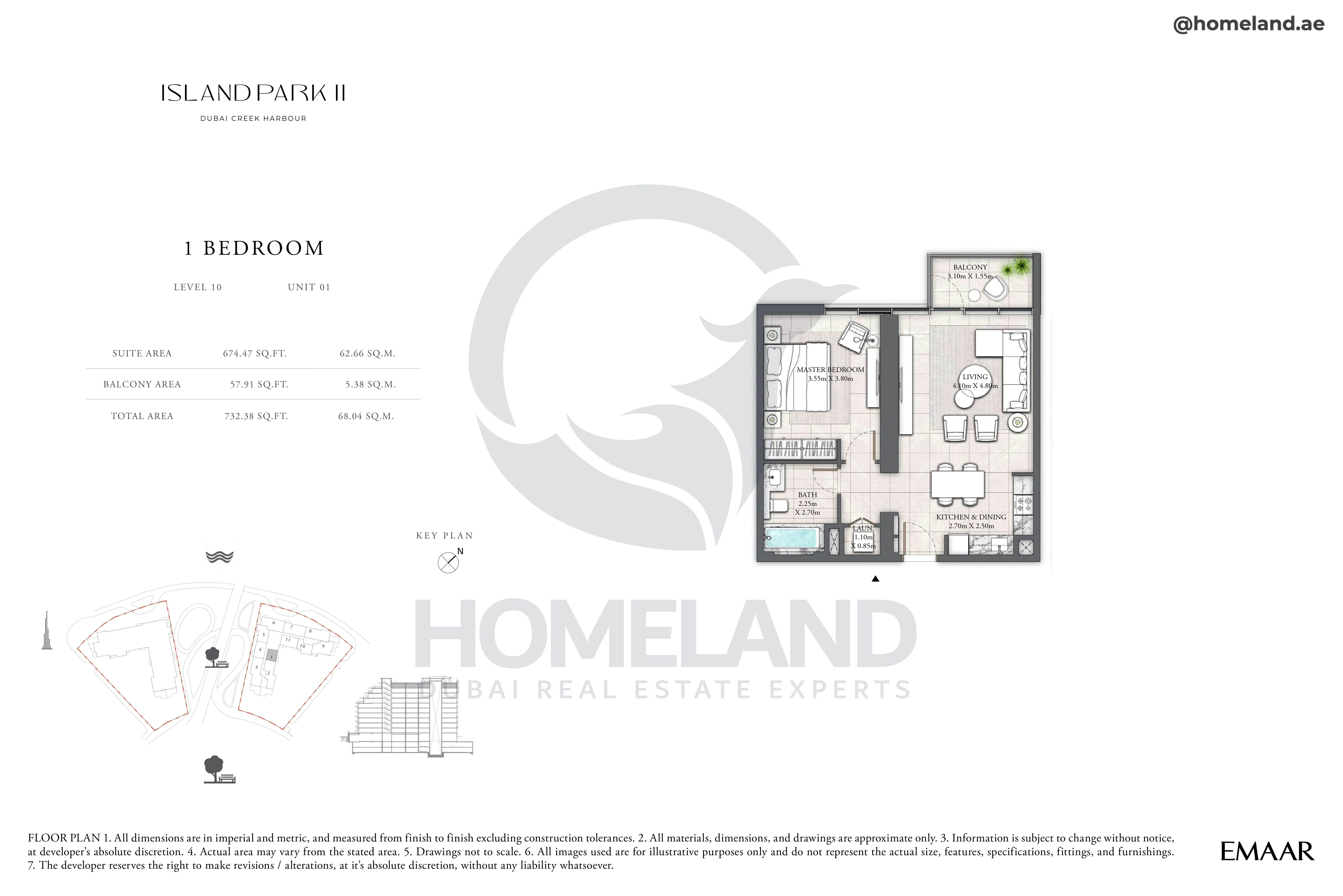 Island Park II, 1BR, Level 10, Unit 01, 732 SQFT