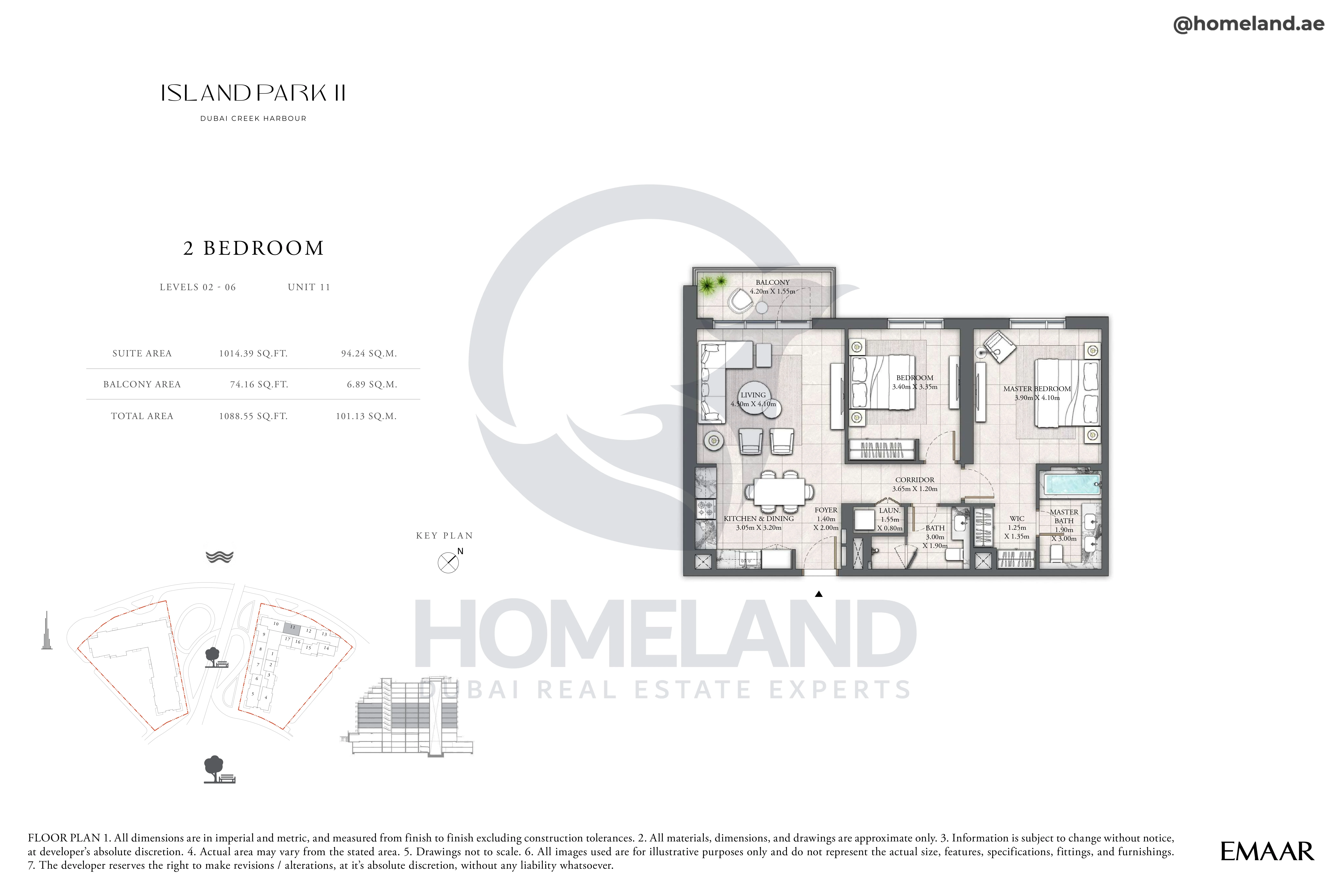Island Park II, 2BR, Level 02 to 06, Unit 11, 1088 SQFT