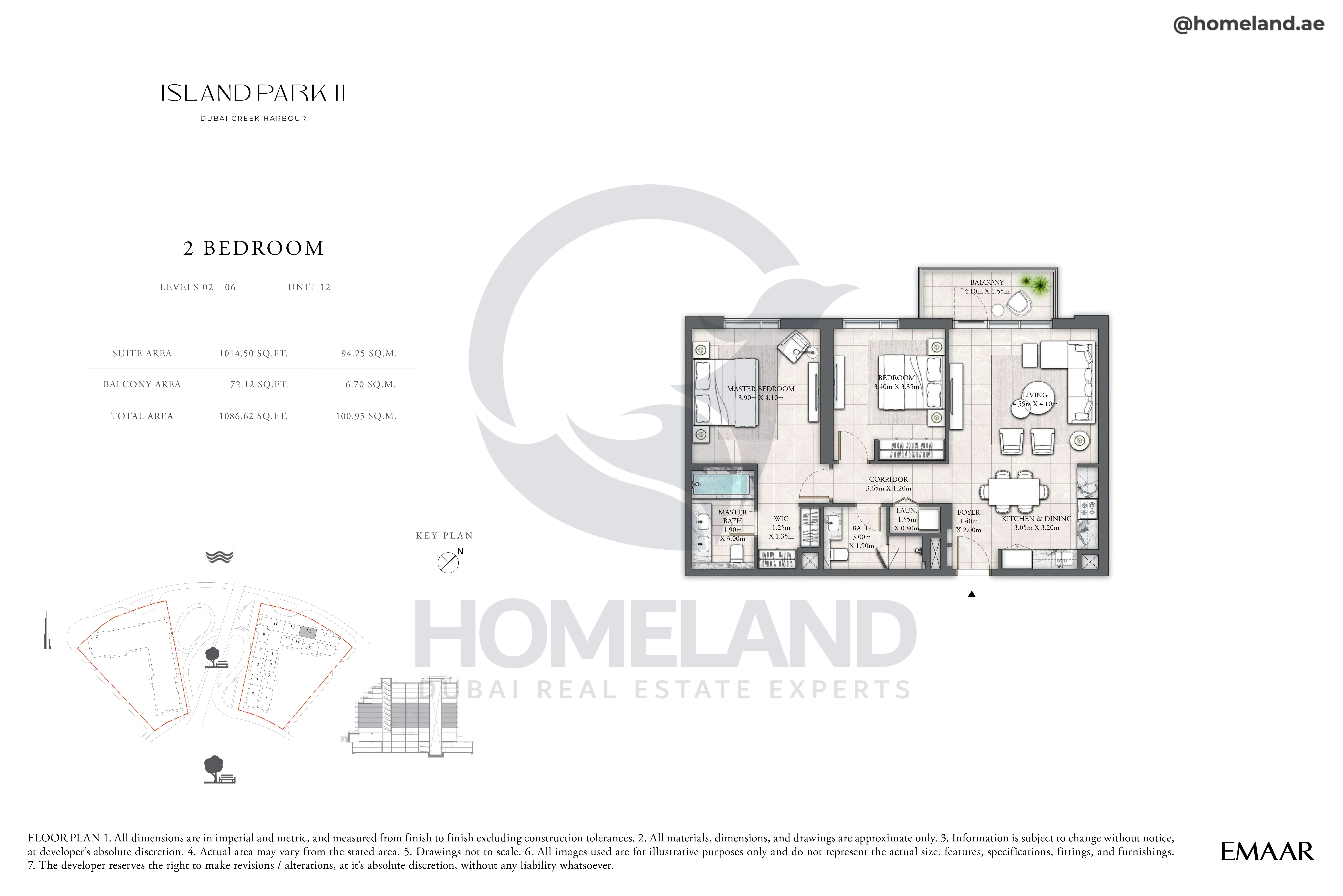 Island Park II, 2BR, Level 02 to 06, Unit 12, 1086 SQFT