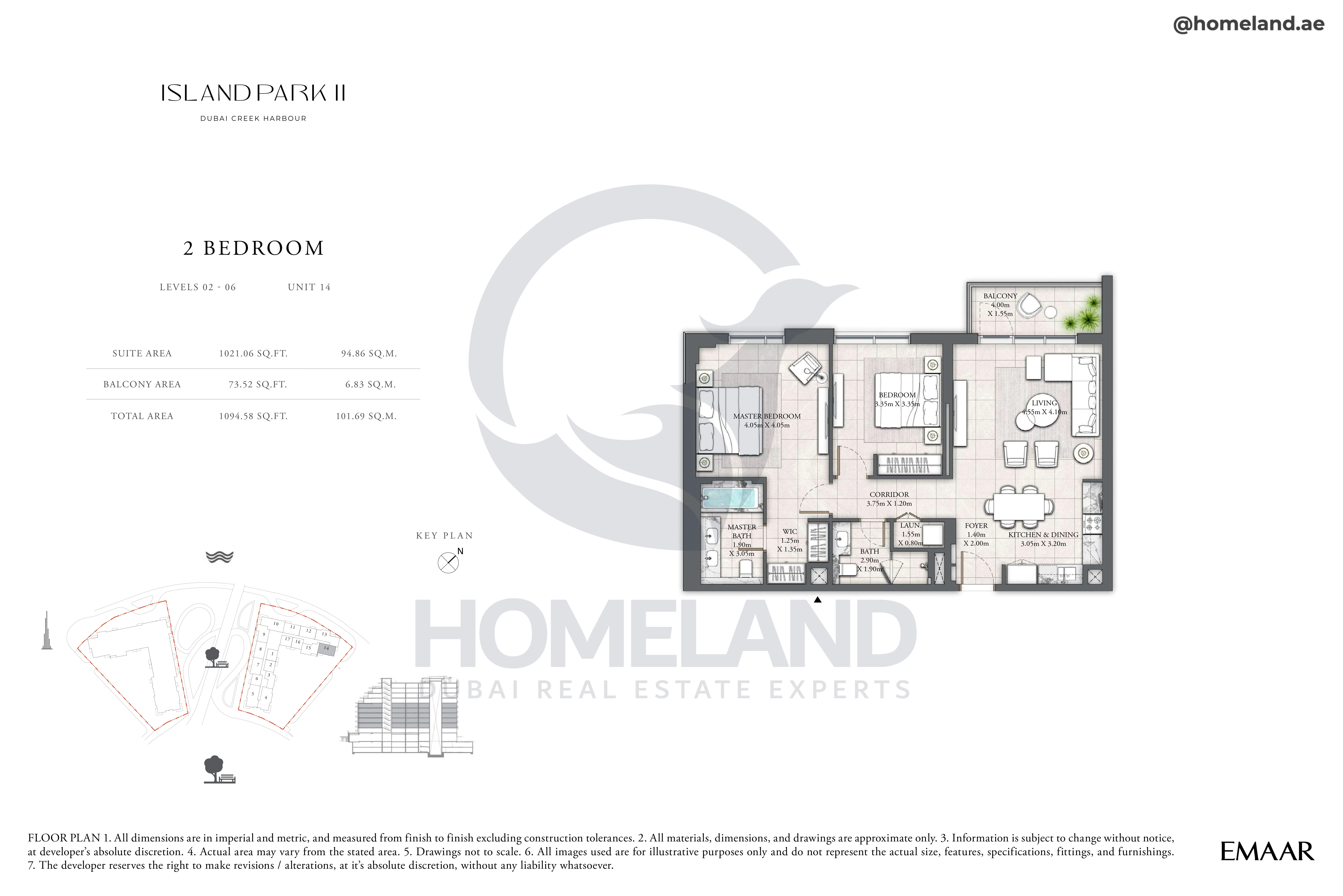 Island Park II, 2BR, Level 02 to 06, Unit 14, 1094 SQFT