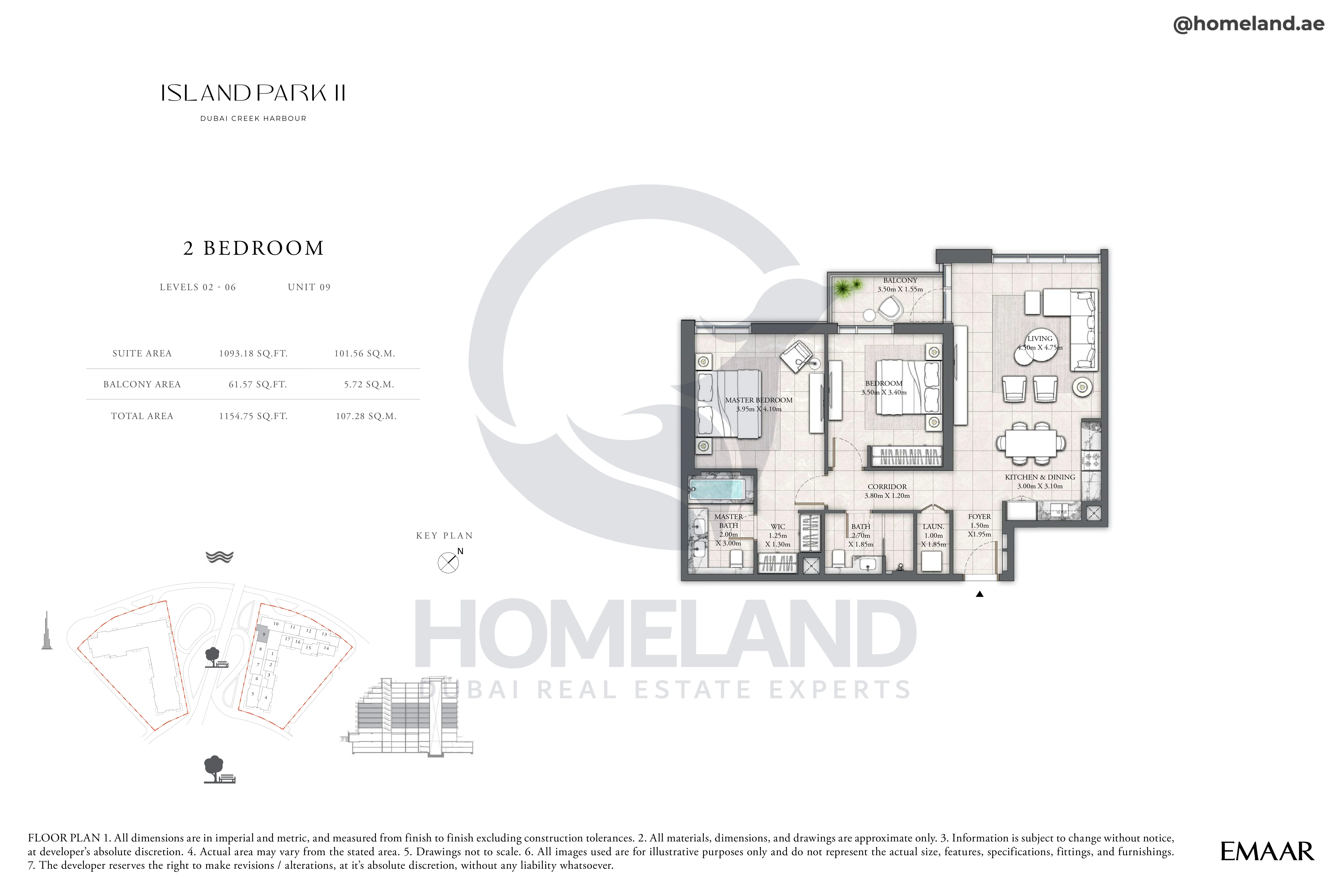 Island Park II, 2BR, Level 02 to 06, Unit 09, 1154 SQFT