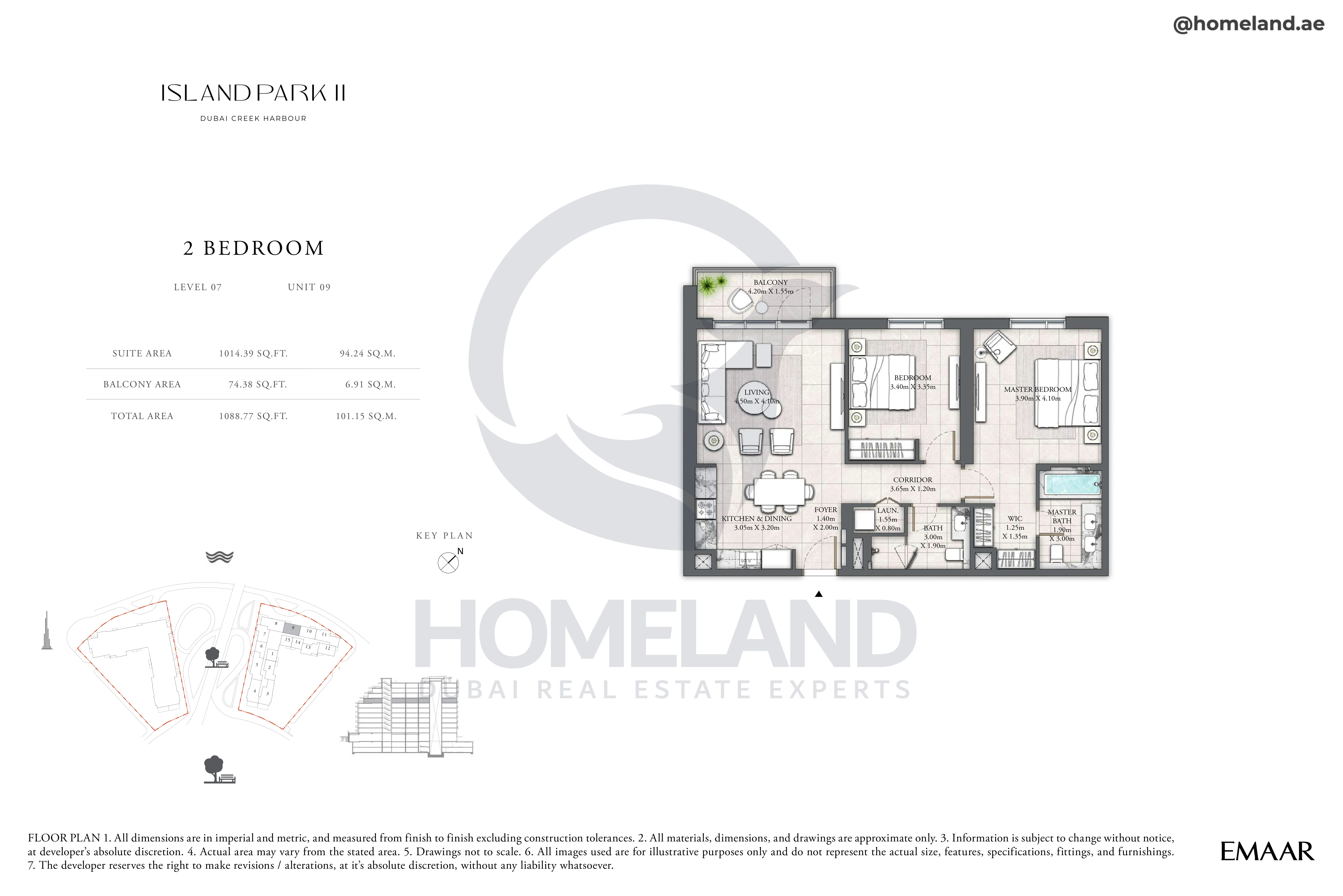 Island Park II, 2BR, Level 07, Unit 09, 1088 SQFT