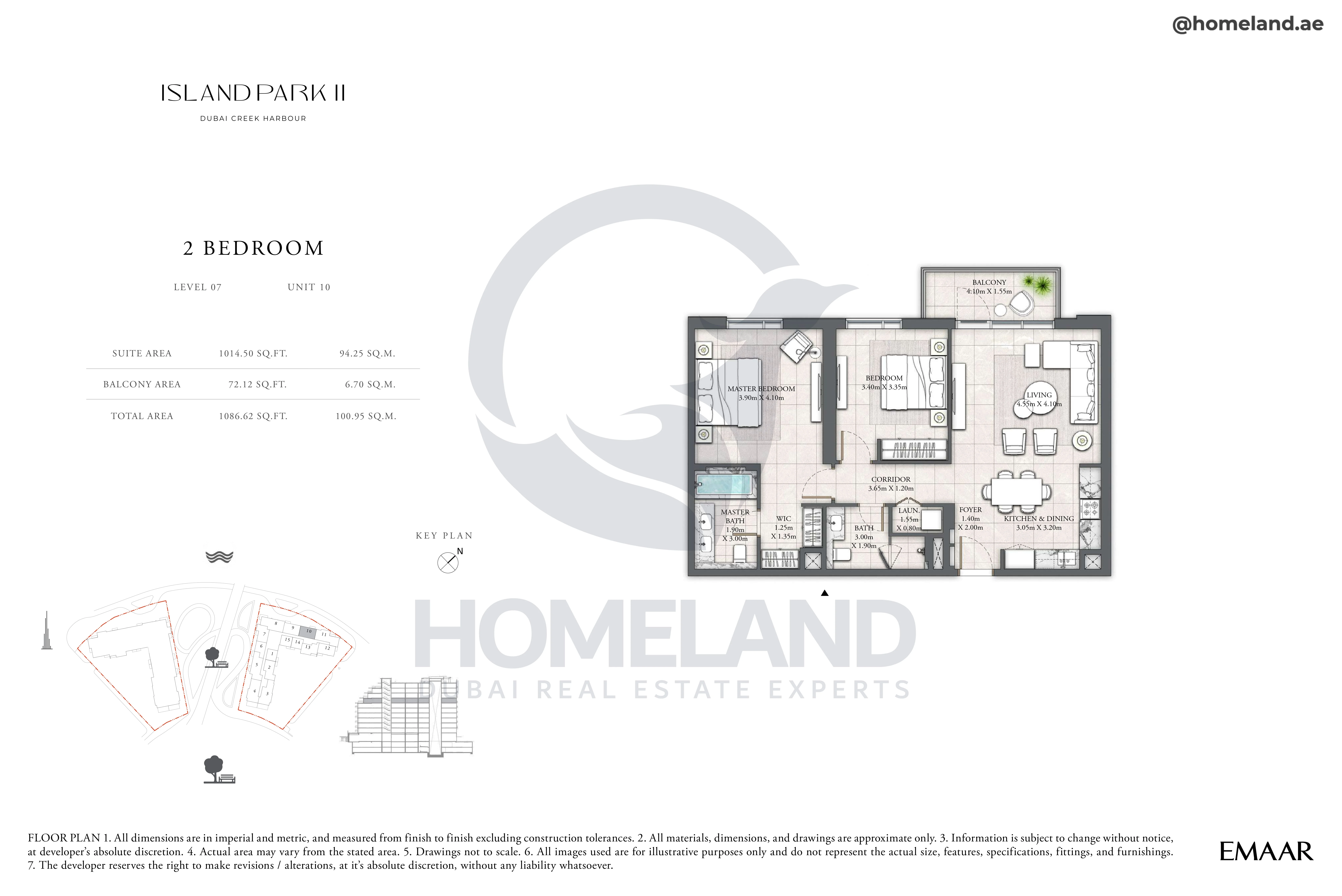 Island Park II, 2BR, Level 07, Unit 10, 1086 SQFT