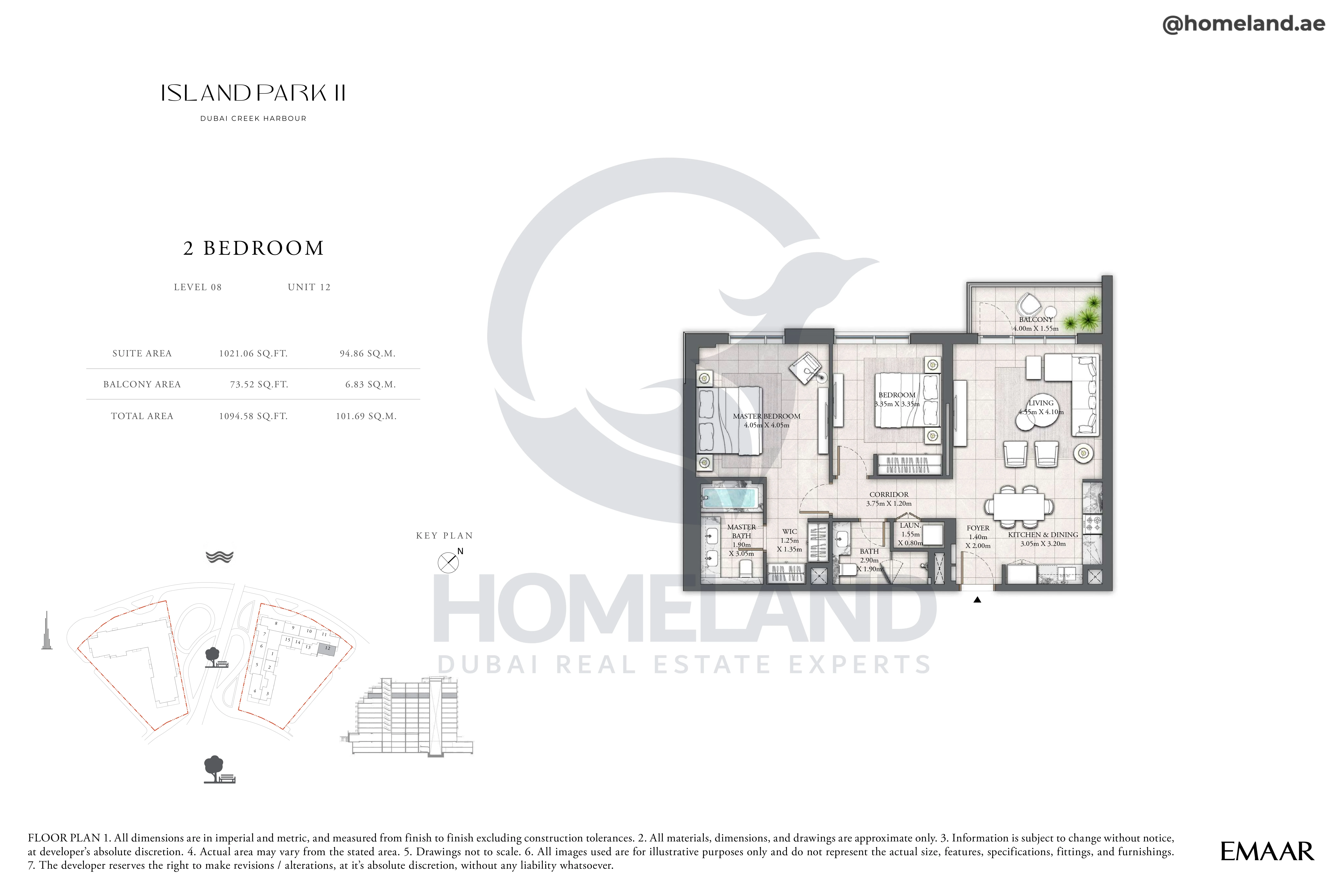 Island Park II, 2BR, Level 08, Unit 12, 1094 SQFT