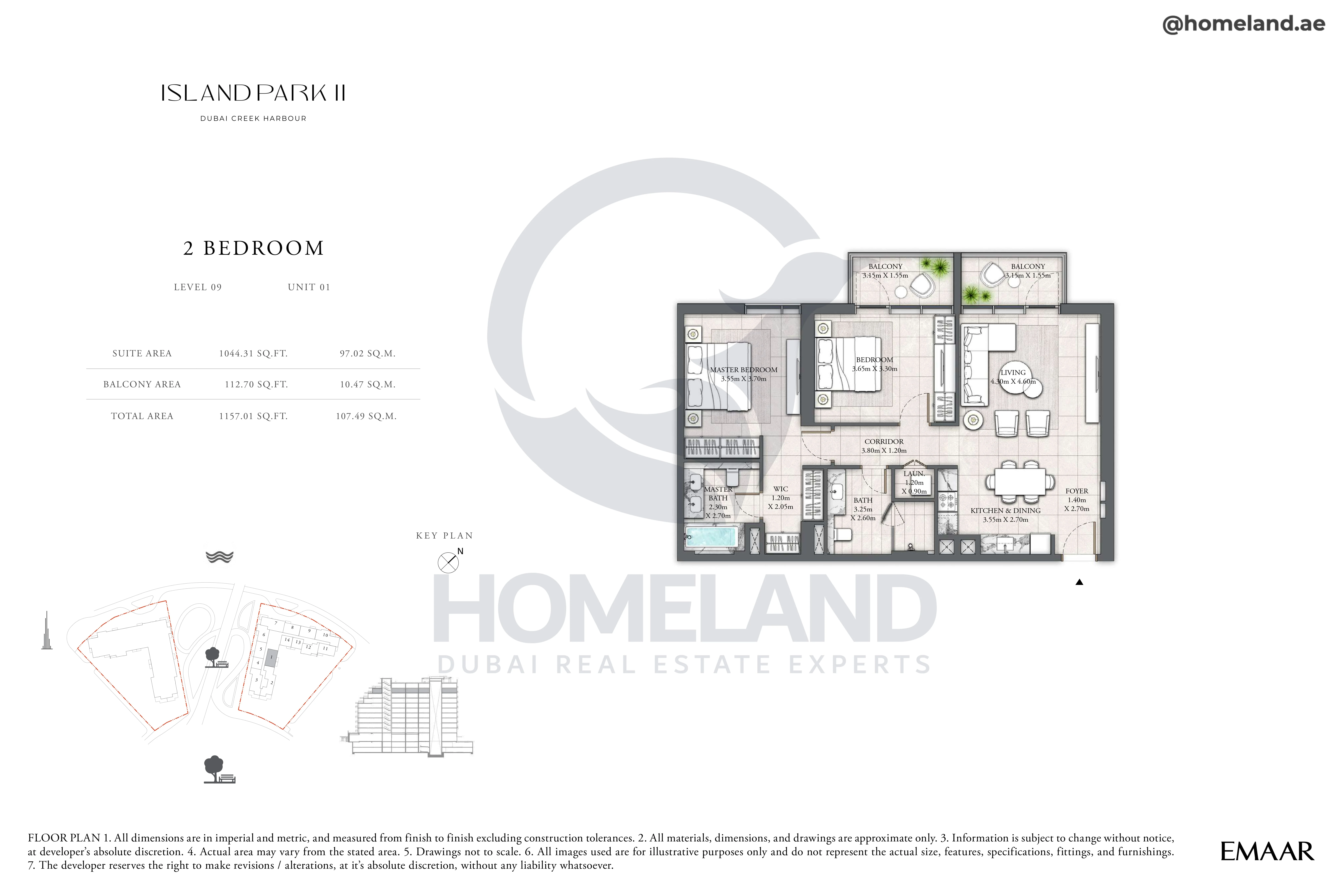 Island Park II, 2BR, Level 09, Unit 01, 1157 SQFT