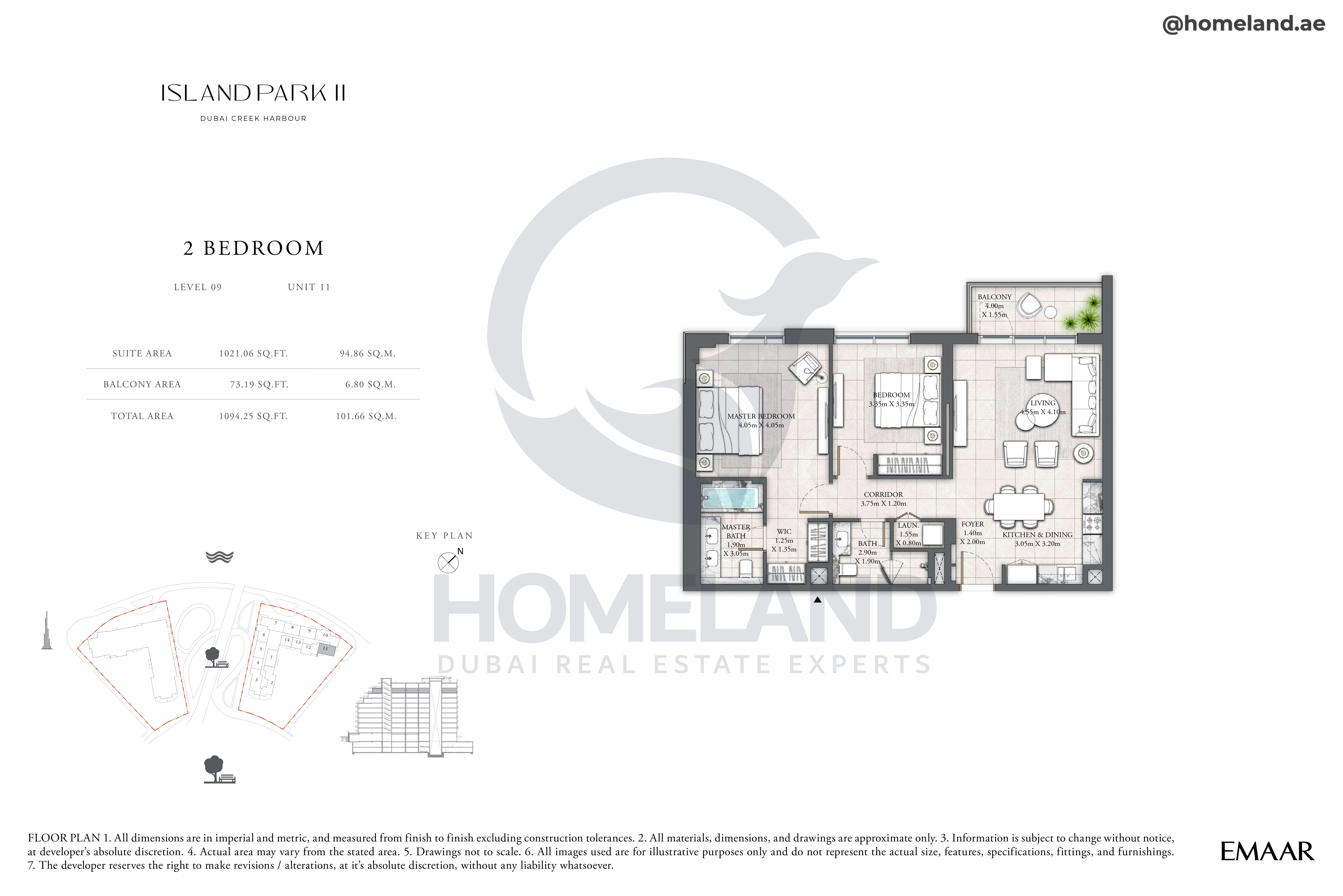 Island Park II, 2BR, Level 09, Unit 11, 1094 SQFT