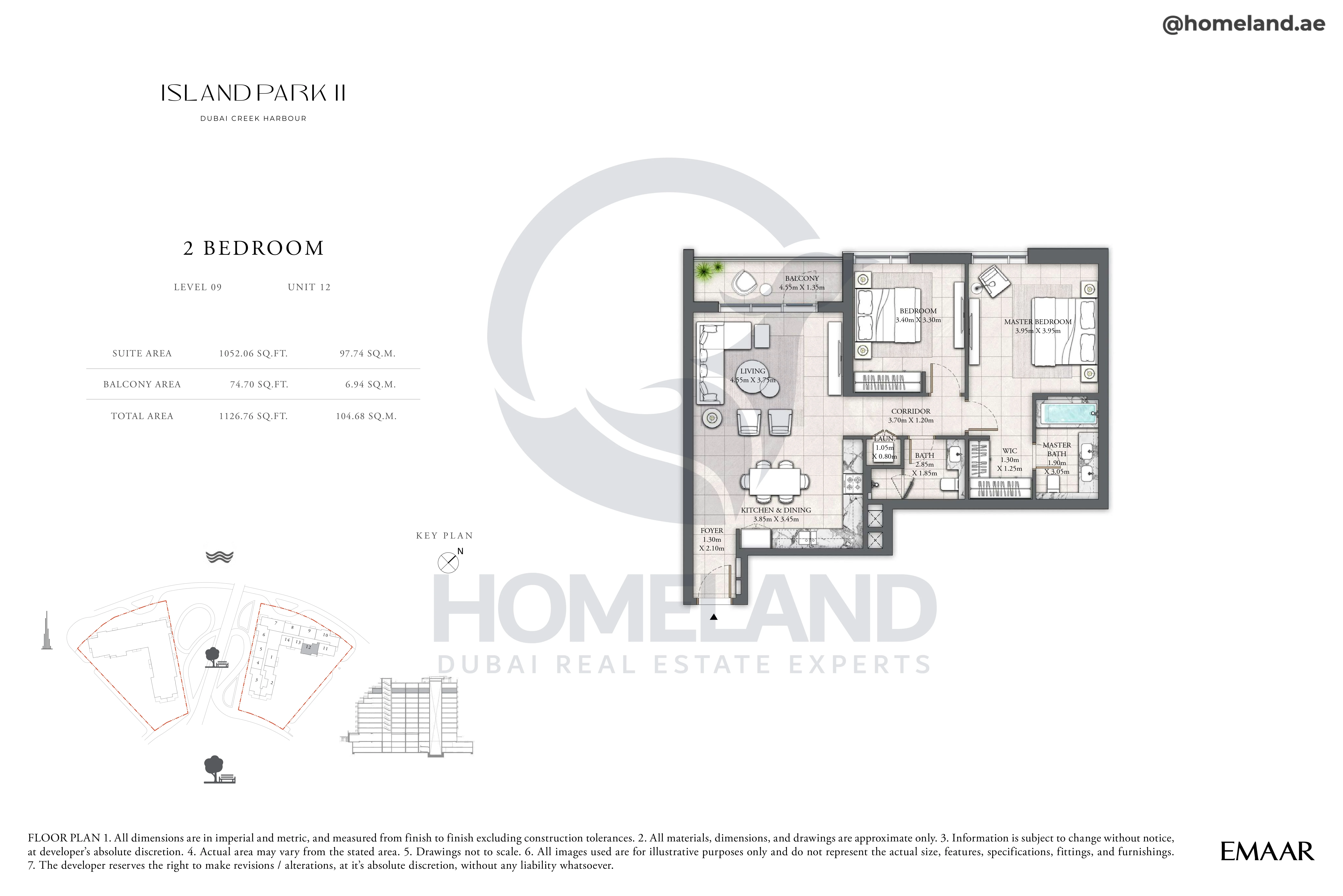 Island Park II, 2BR, Level 09, Unit 12, 1126 SQFT