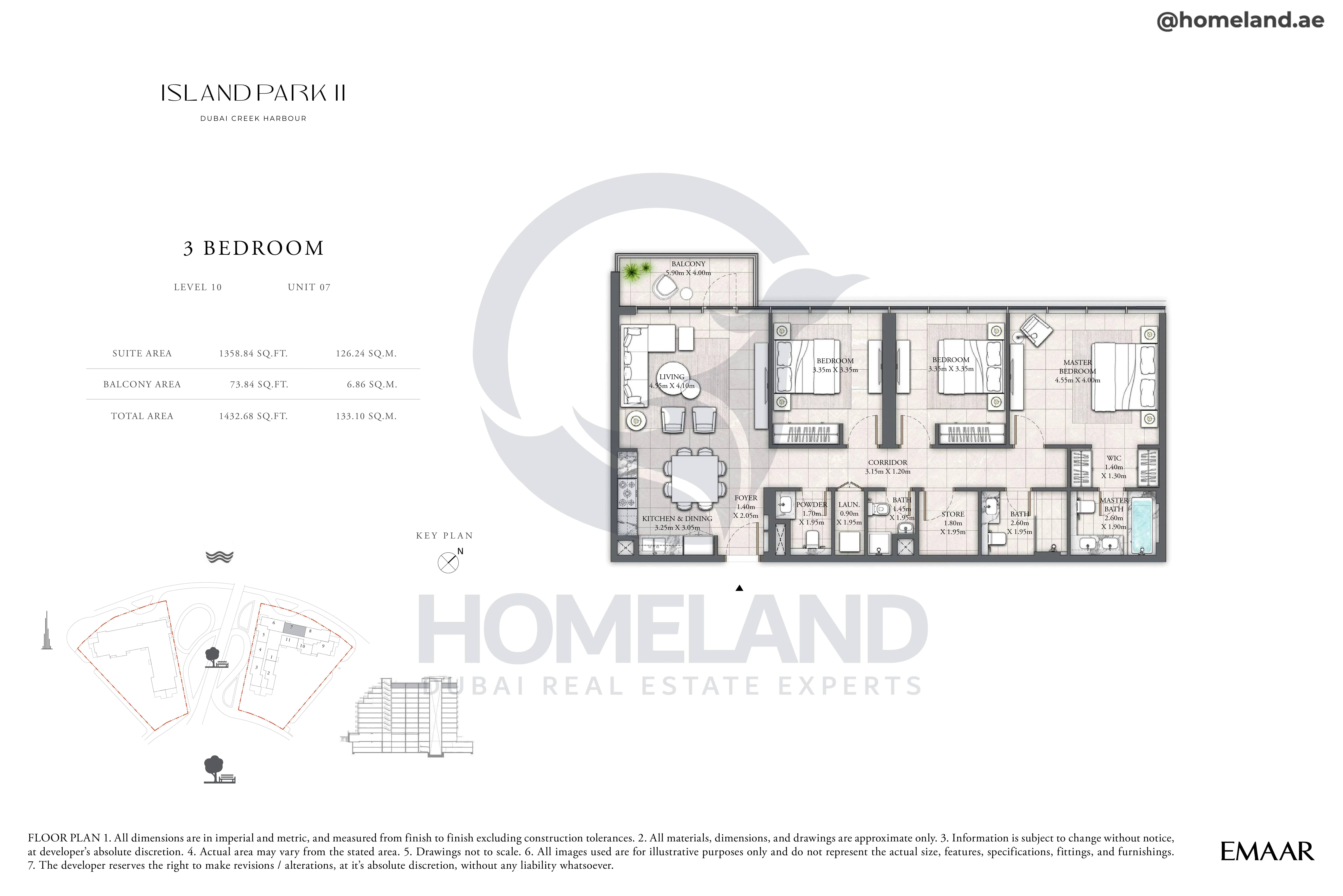 Island Park II, 3BR, Level 10, Unit 07, 1432 SQFT