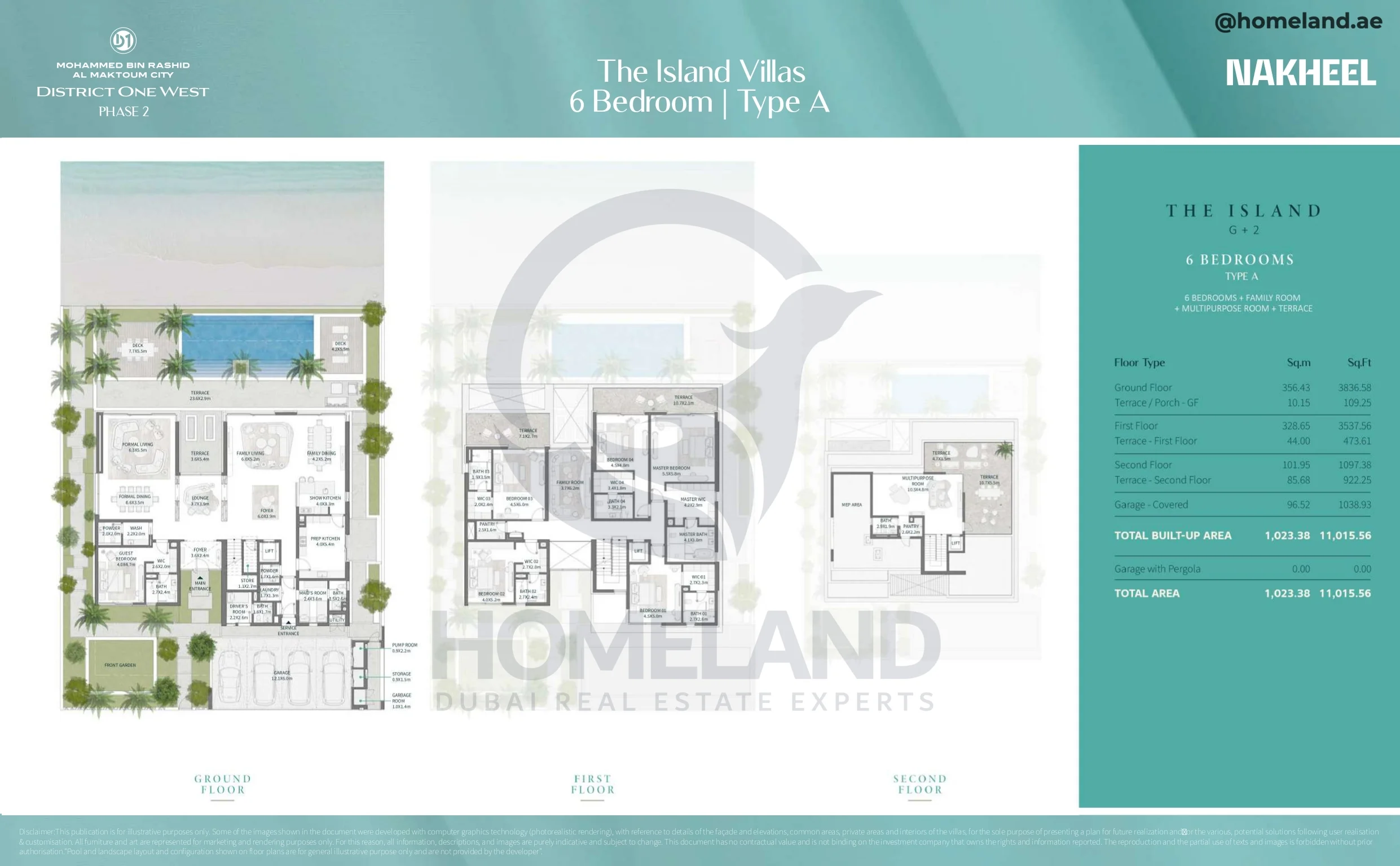 District One West Phase 2, The Island Villas, 6BR+Family Room+Terrace+Multipurpose Room, Type A, Level G-1-2, 11015 SQFT