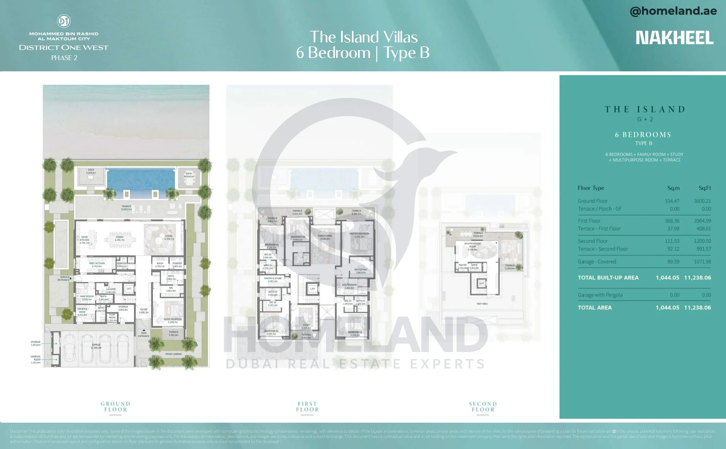 District One West Phase 2, The Island Villas, 6BR+Family Room+Terrace+Study+Multipurpose Room, Type B, Level G-1-2, 11238 SQFT