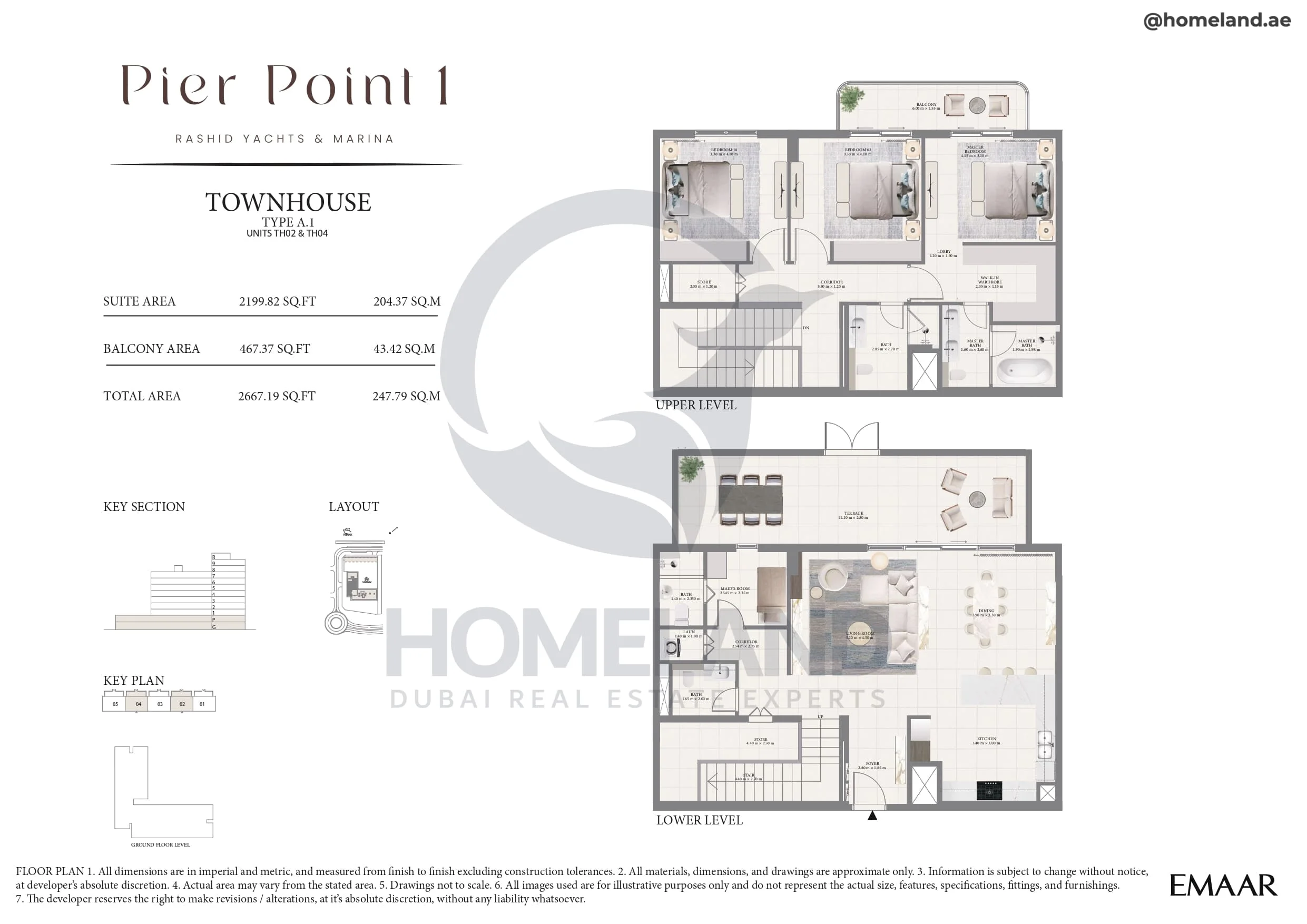 Pier Point 1, Townhouse, Type A.1, Unit TH02-TH04, Level P-G, 2667 SQFT