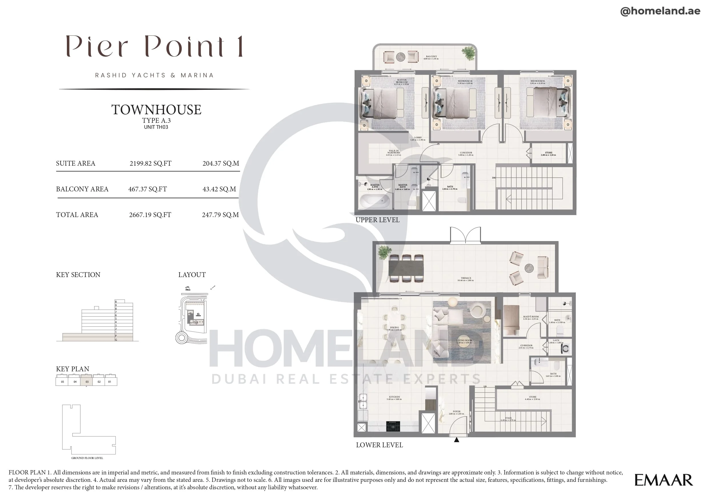 Pier Point 1, Townhouse, Type A.3, Unit TH03, Level P-G, 2667 SQFT