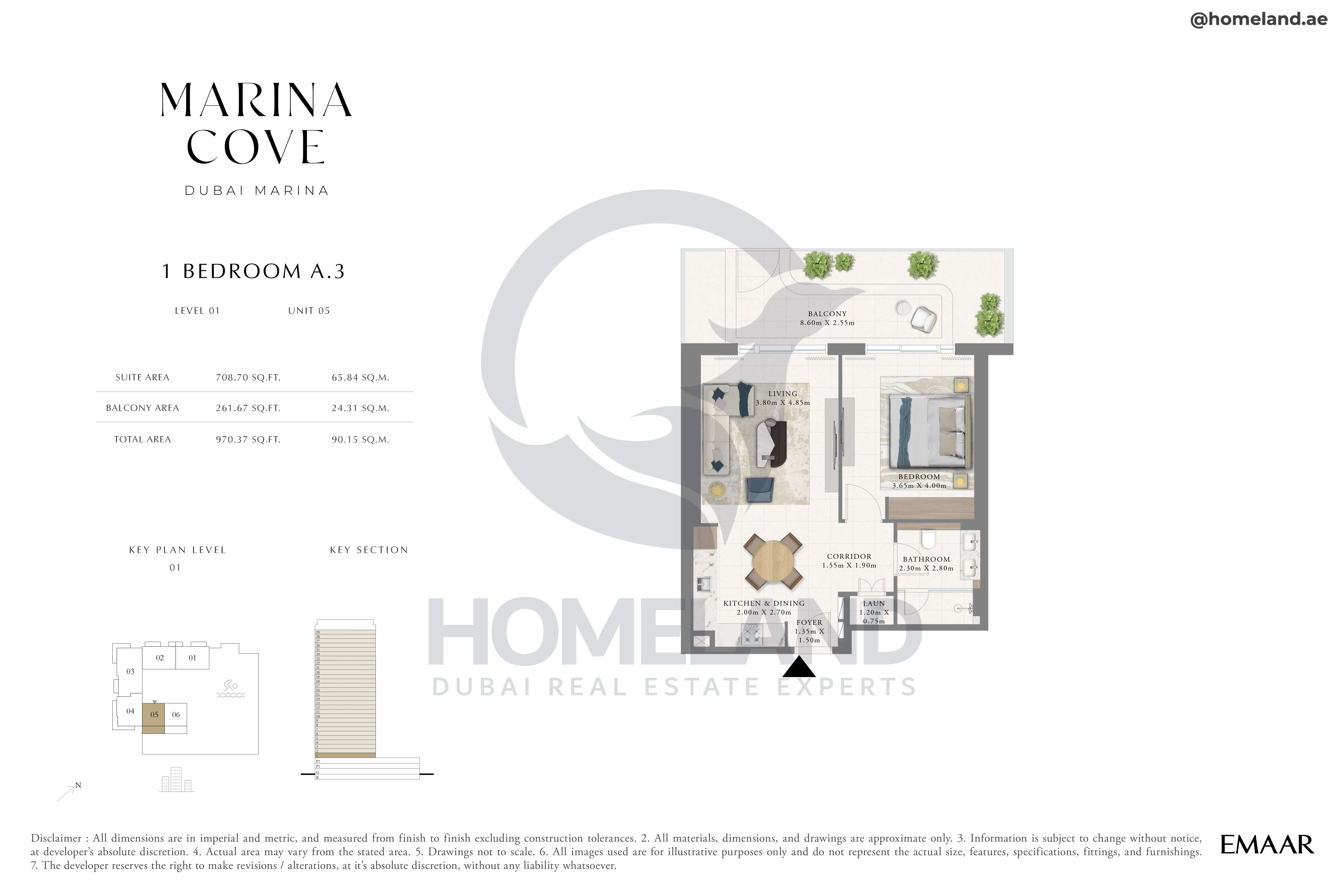 Marina Cove, 1BR, Type A.3, Level 1, Unit 05, 970 SQFT