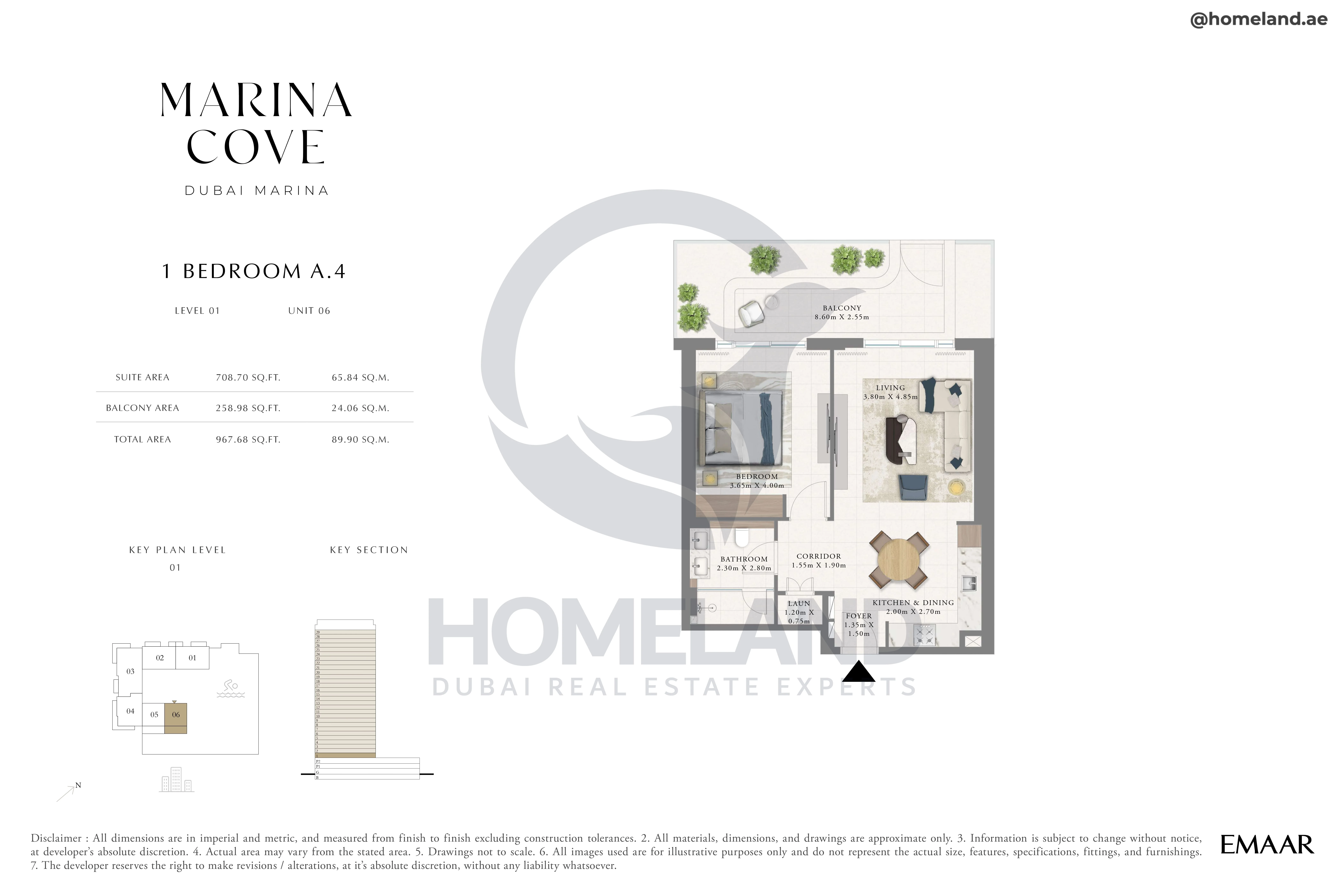 Marina Cove, 1BR, Type A.4, Level 1, Unit 06, 967 SQFT