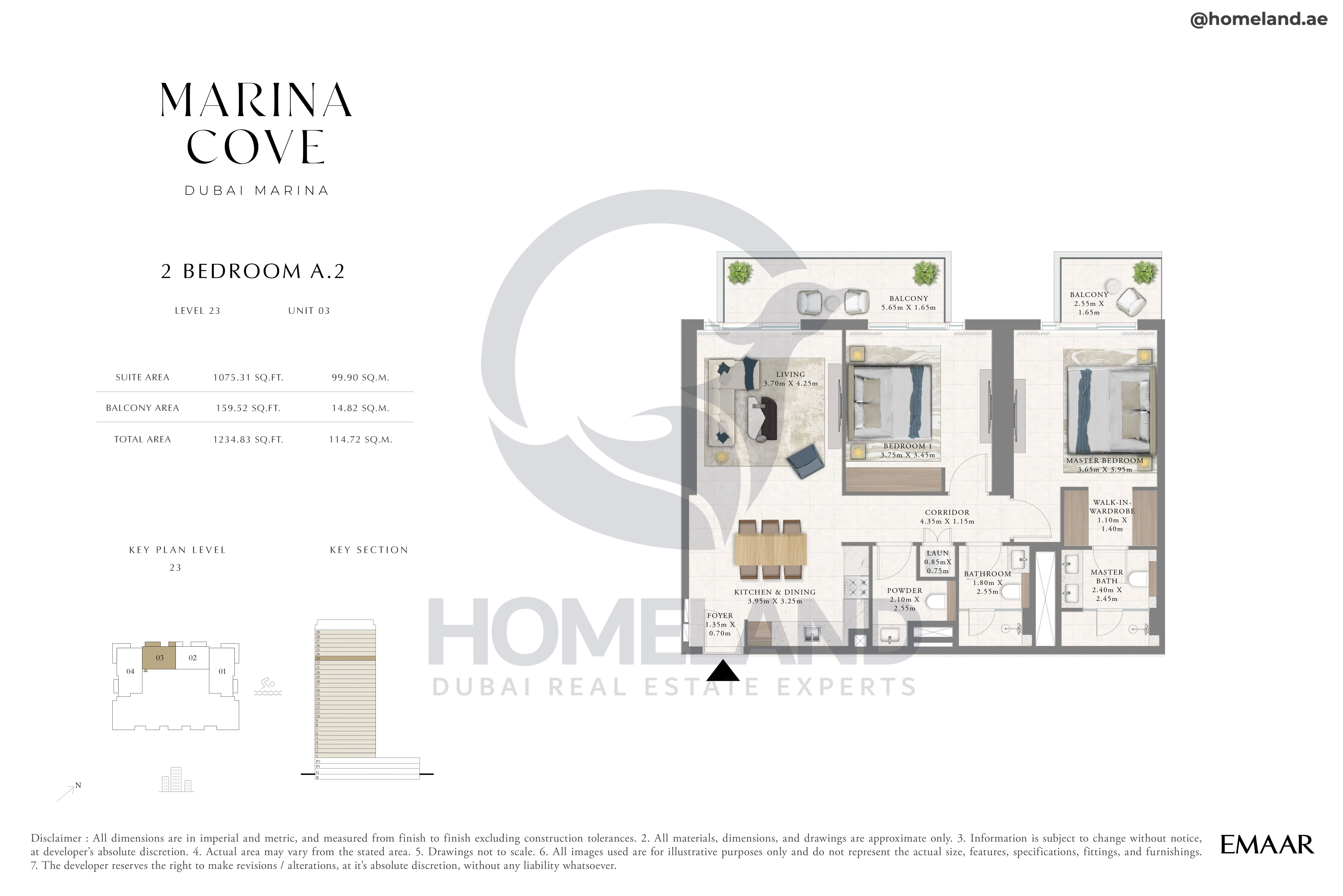 Marina Cove, 2BR, Type A.2, Level 23, Unit 03, 1234 SQFT