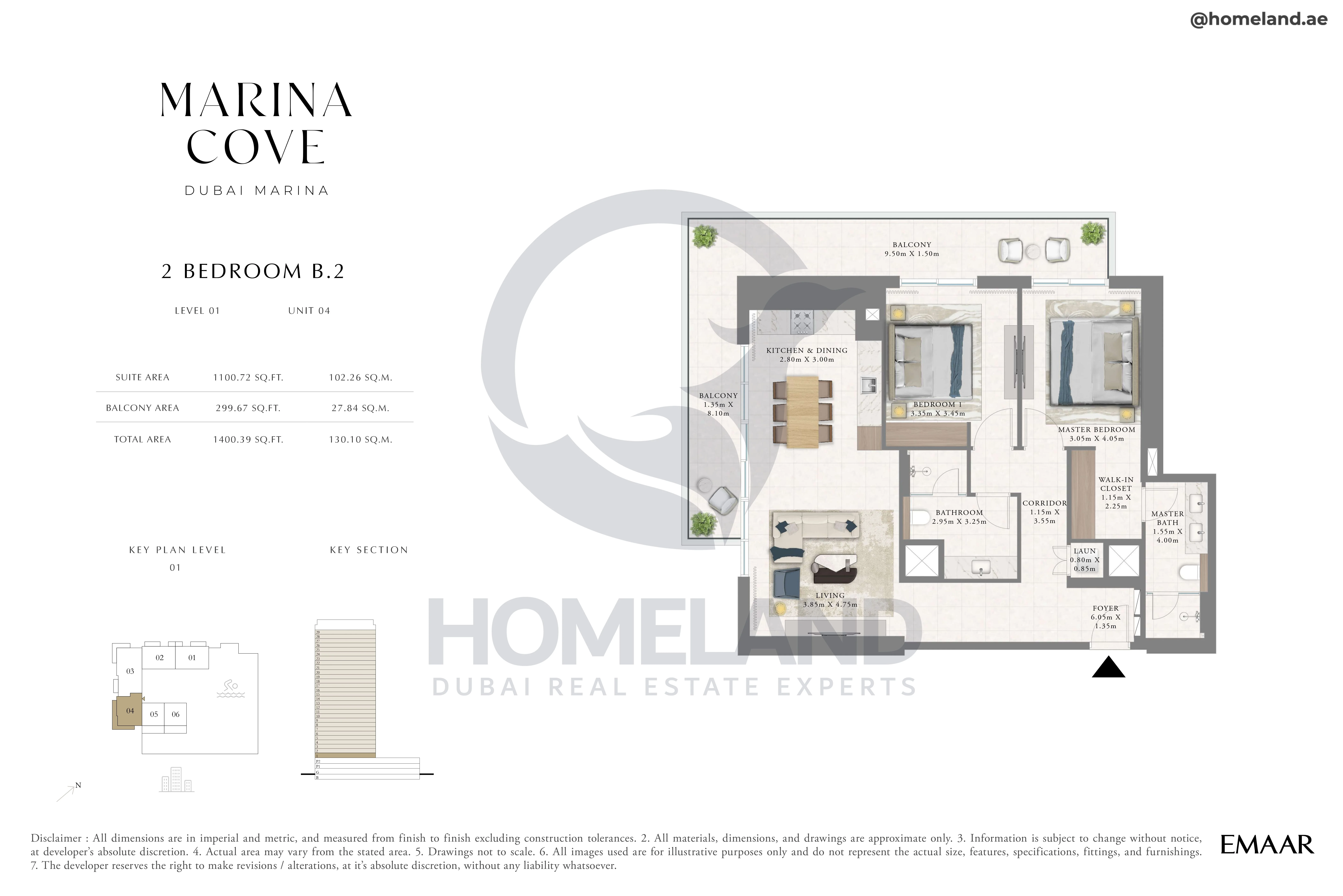 Marina Cove, 2BR, Type B.2, Level 1, Unit 04, 1400 SQFT
