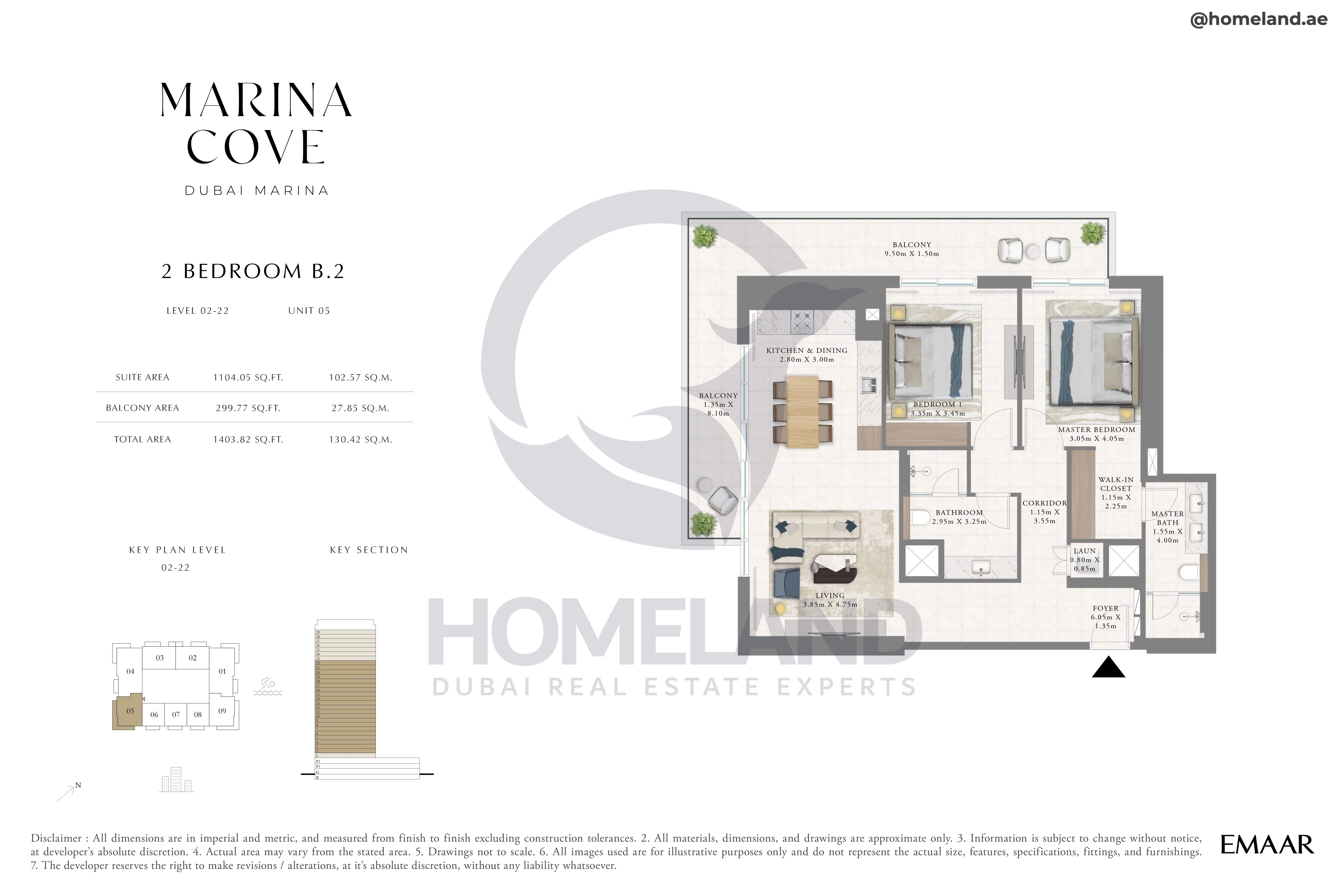 Marina Cove, 2BR, Type B.2, Level 2 to 22, Unit 05, 1403 SQFT