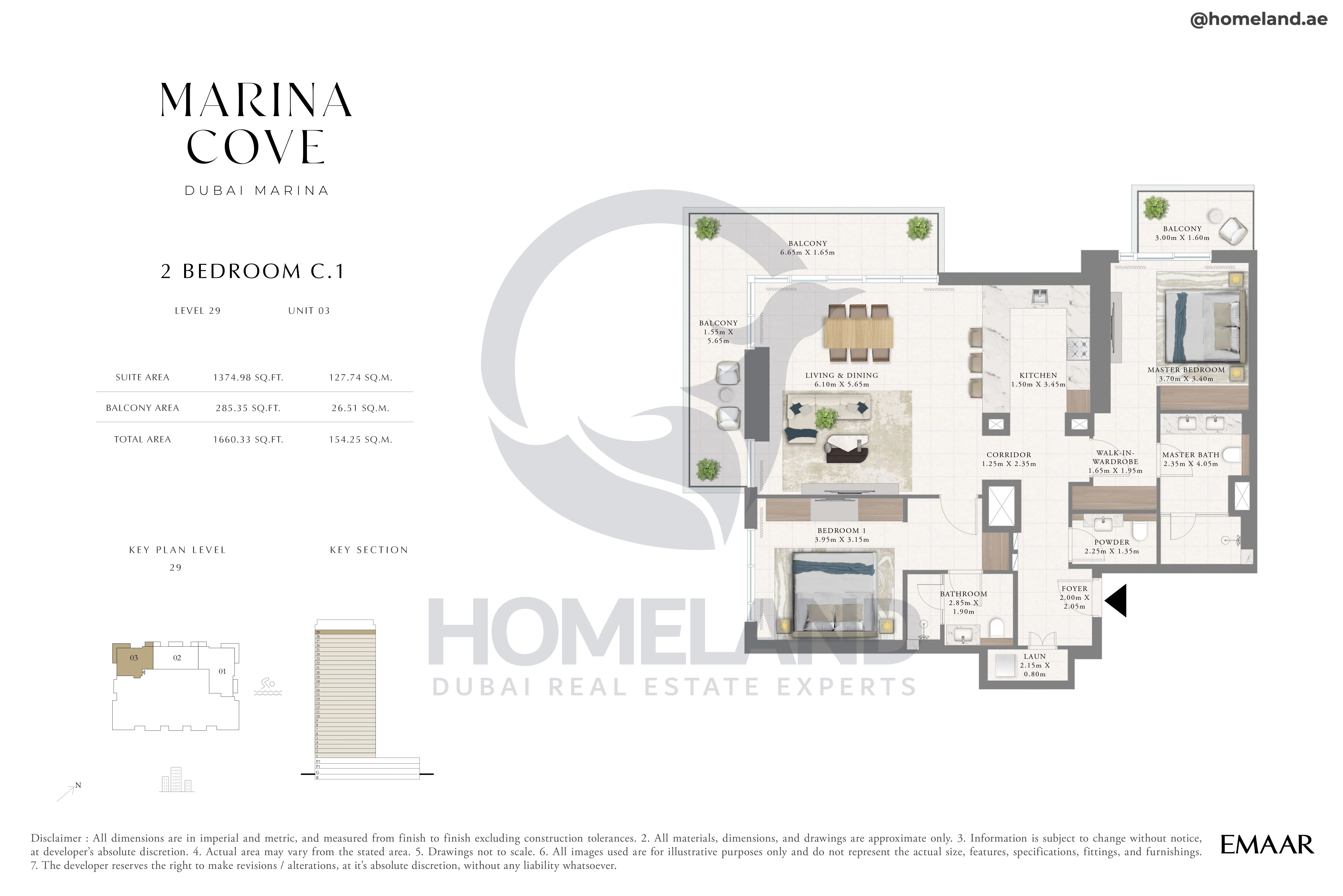 Marina Cove, 2BR, Type C.1, Level 29, Unit 03, 1660 SQFT