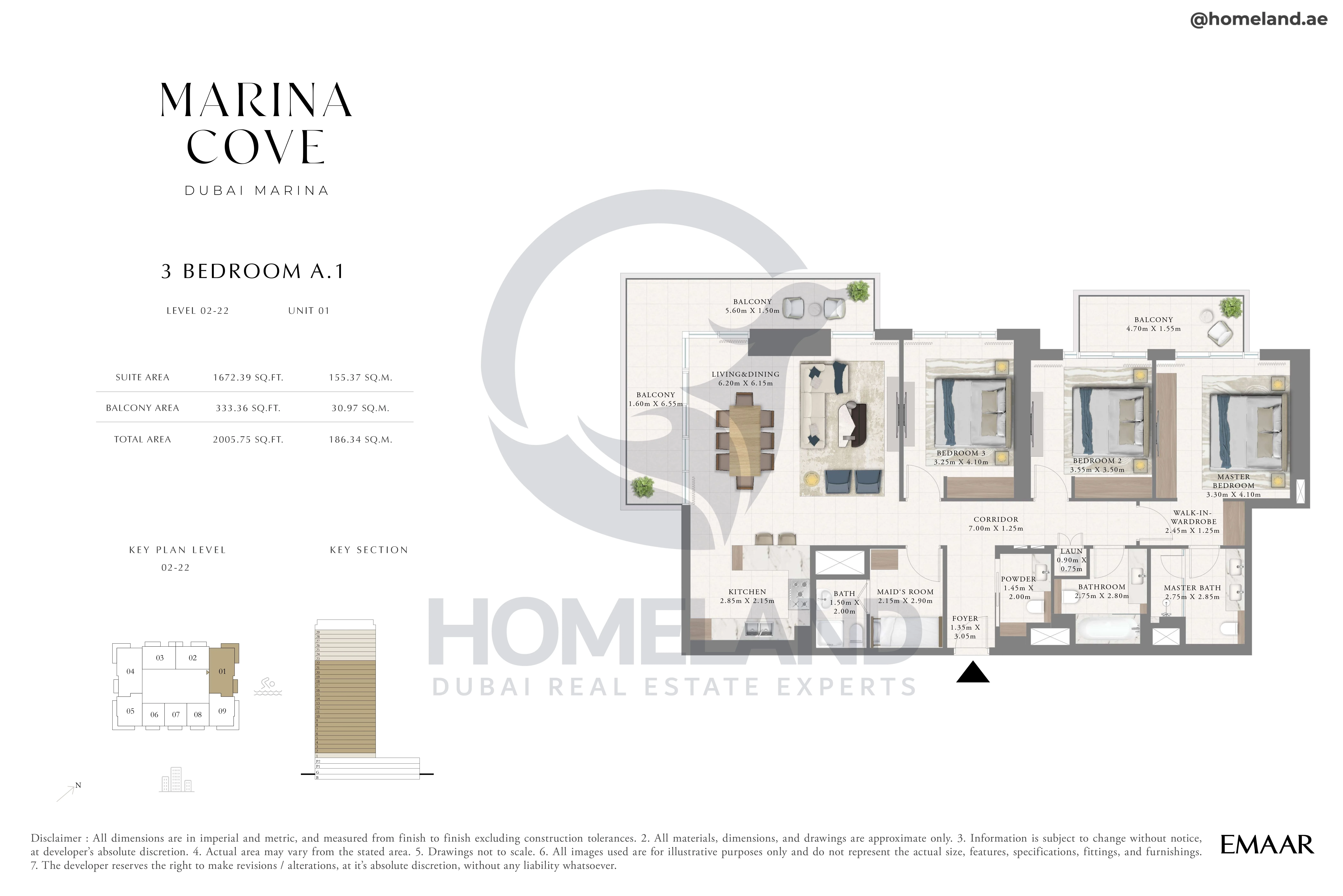 Marina Cove, 3BR, Type A.1, Level 2 to 22, Unit 01, 2005 SQFT