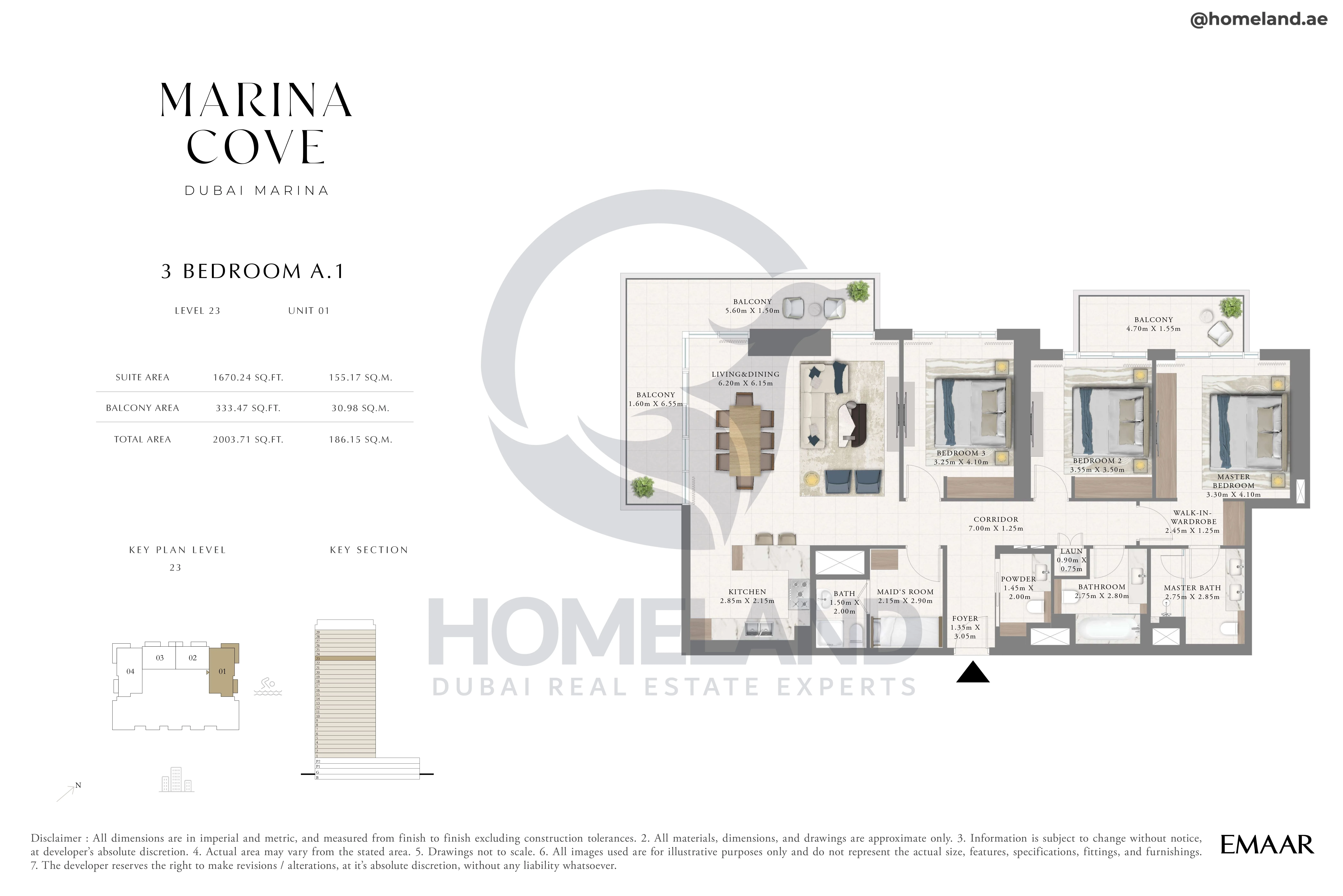 Marina Cove, 3BR, Type A.1, Level 23, Unit 01, 2003 SQFT
