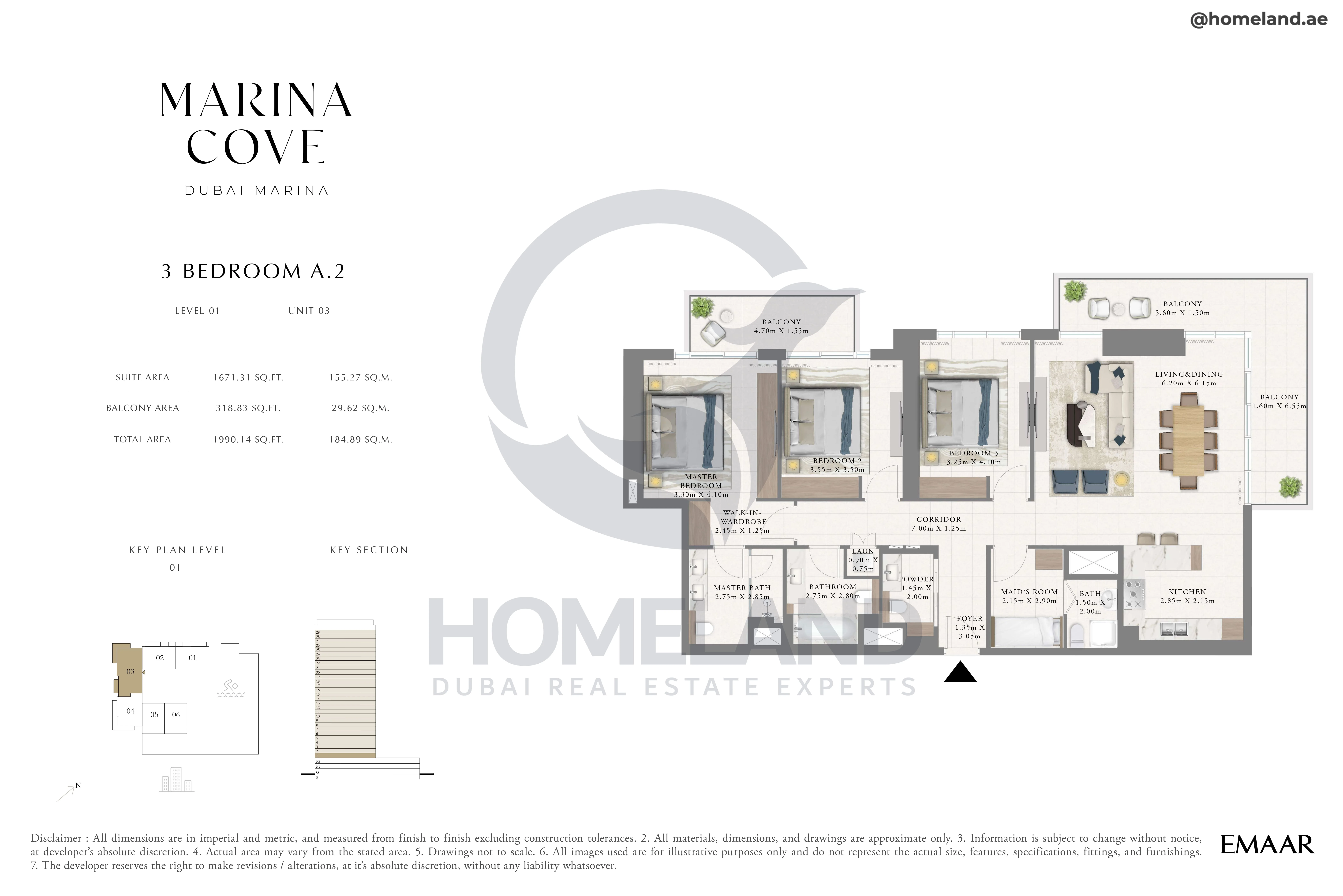 Marina Cove, 3BR, Type A.2, Level 1, Unit 03, 1990 SQFT