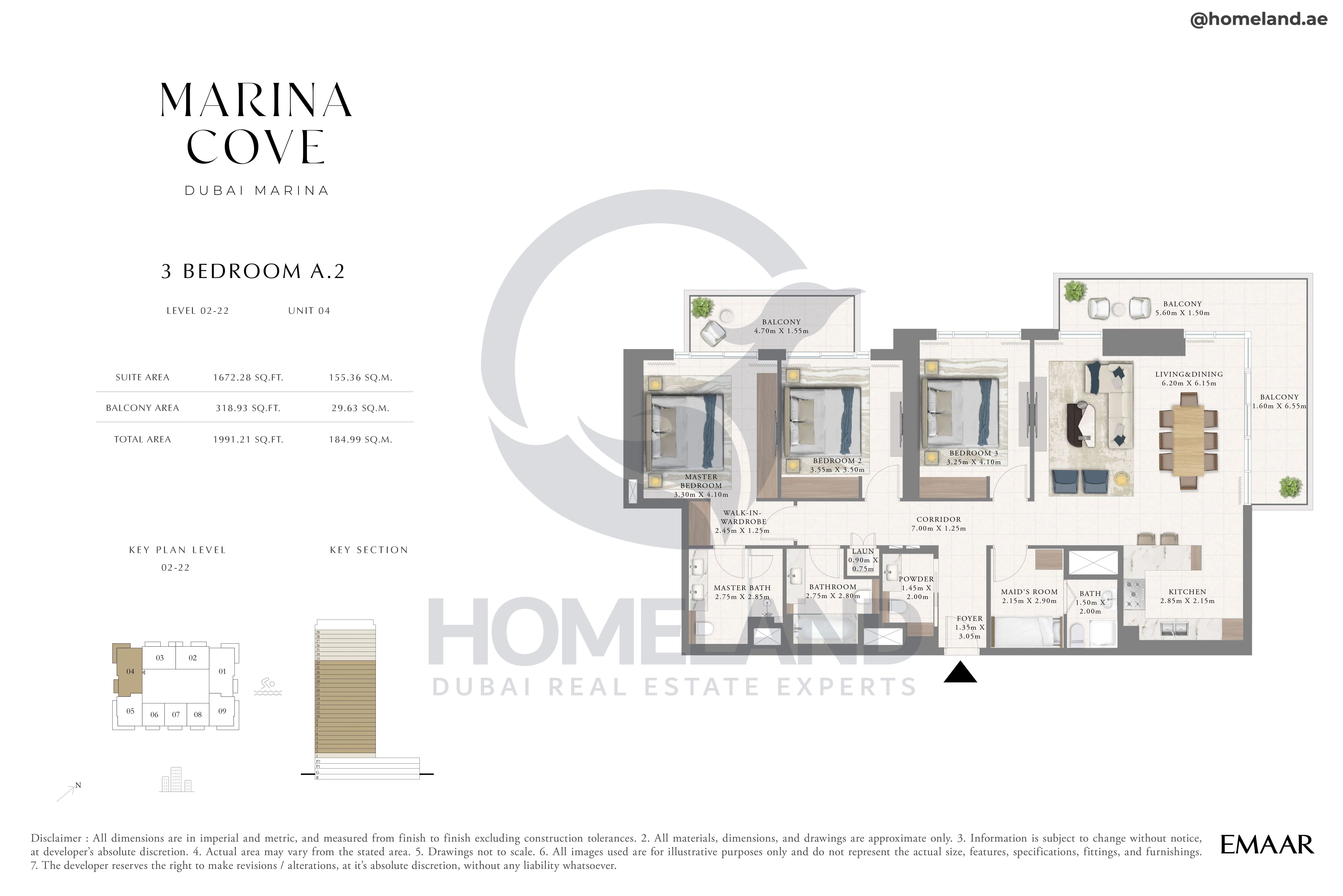 Marina Cove, 3BR, Type A.2, Level 2 to 22, Unit 04, 1991 SQFT