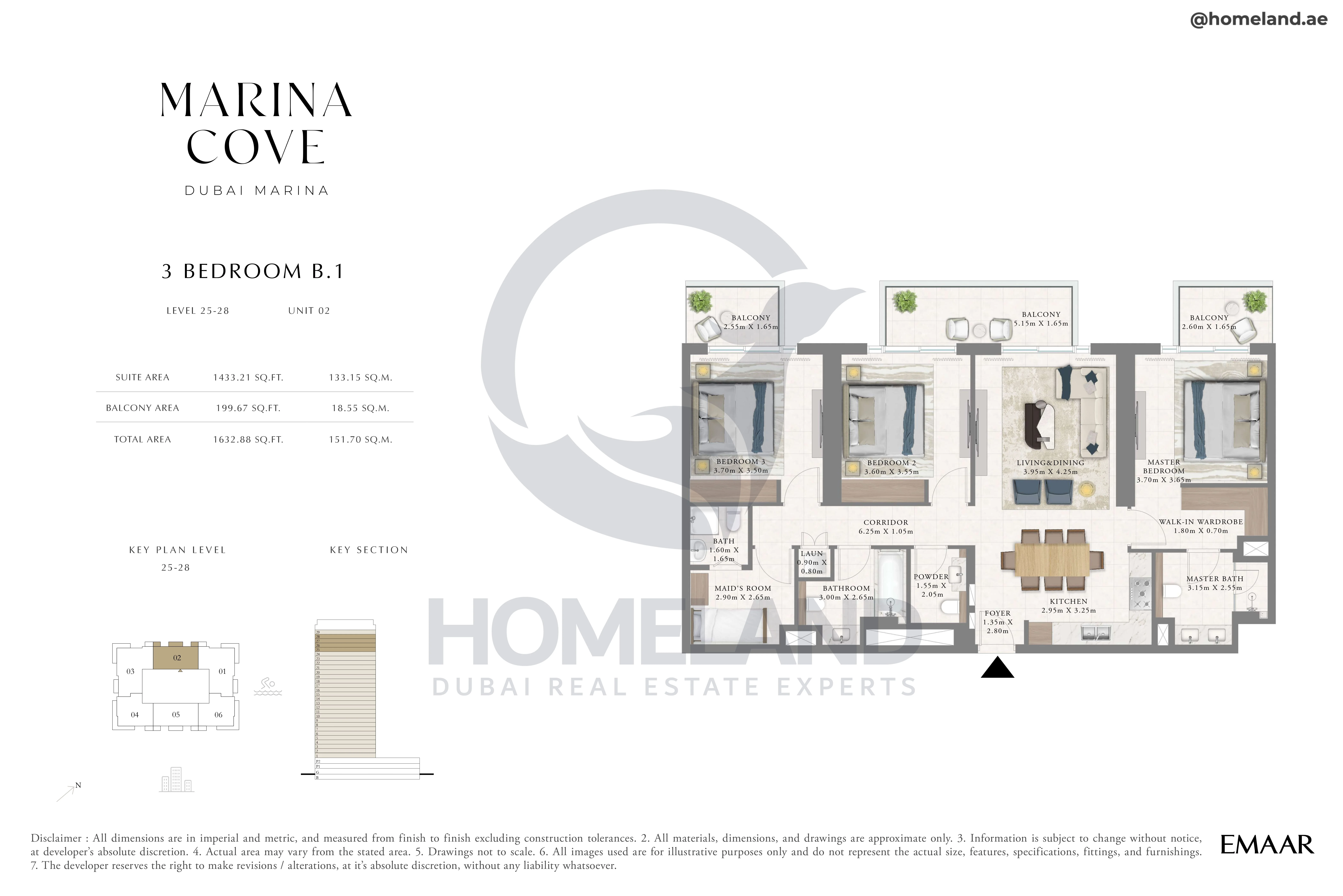 Marina Cove, 3BR, Type B.1, Level 25 to 28, Unit 02, 1632 SQFT
