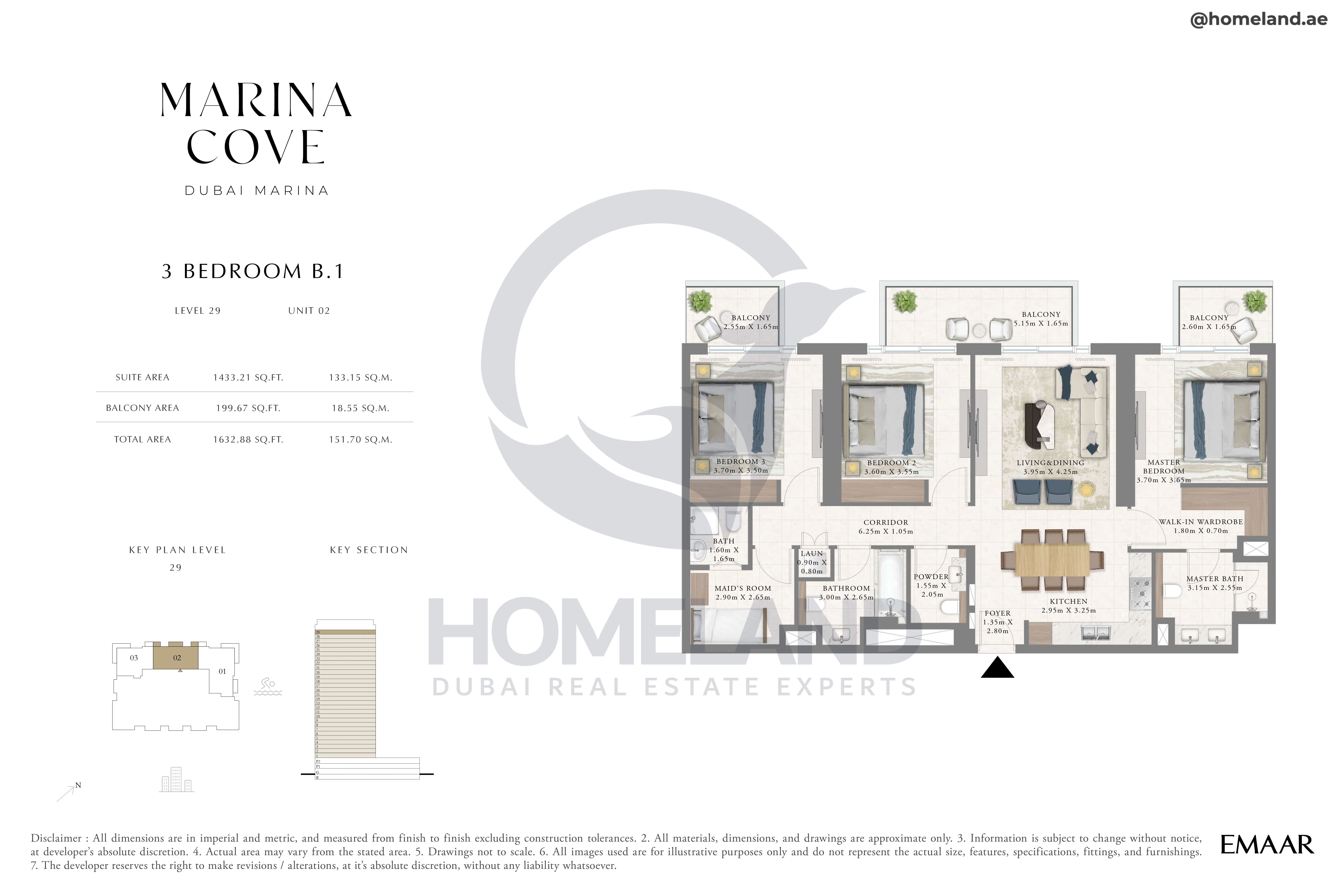 Marina Cove, 3BR, Type B.1, Level 29, Unit 02, 1632 SQFT
