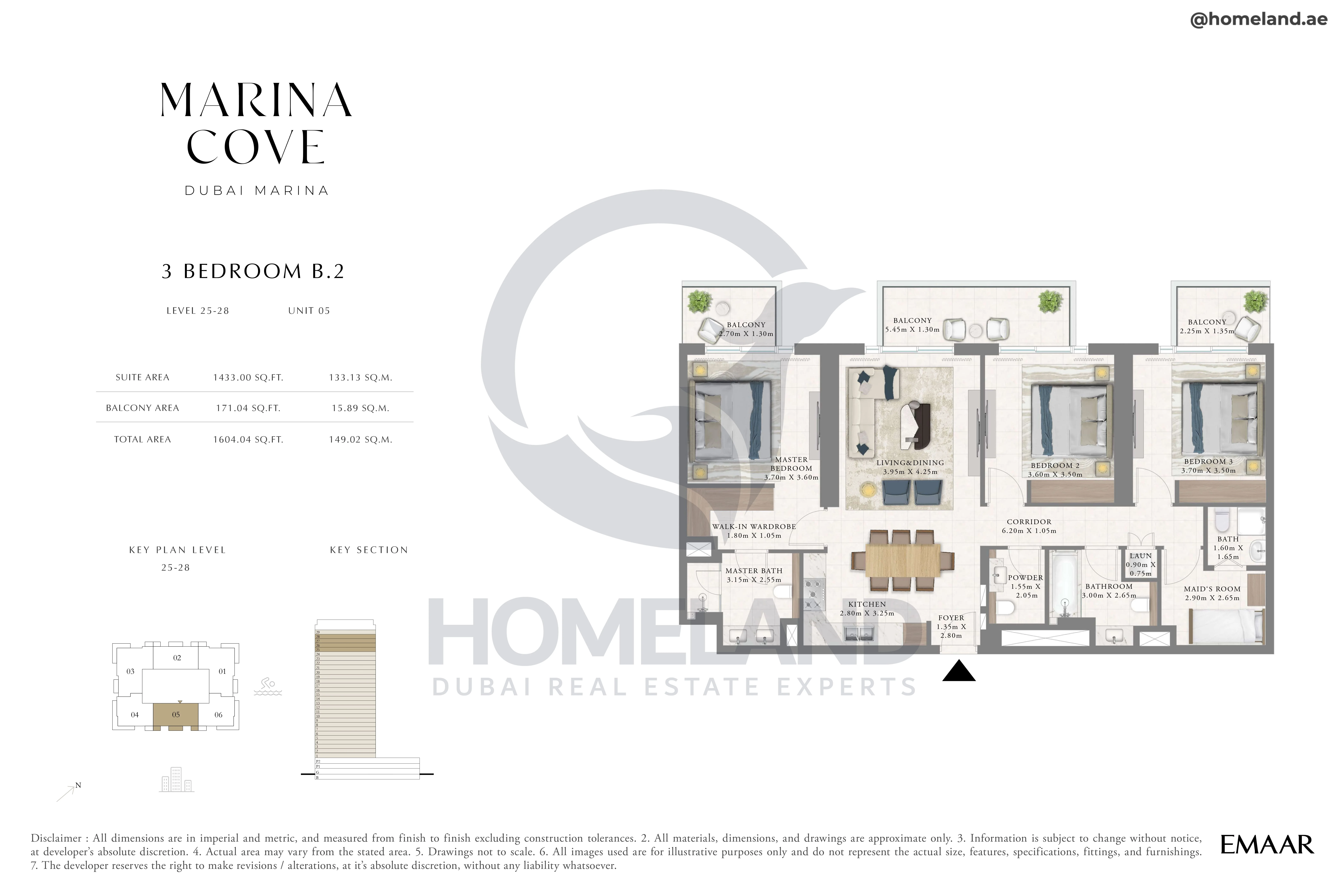 Marina Cove, 3BR, Type B.2, Level 25 to 28, Unit 05, 1604 SQFT