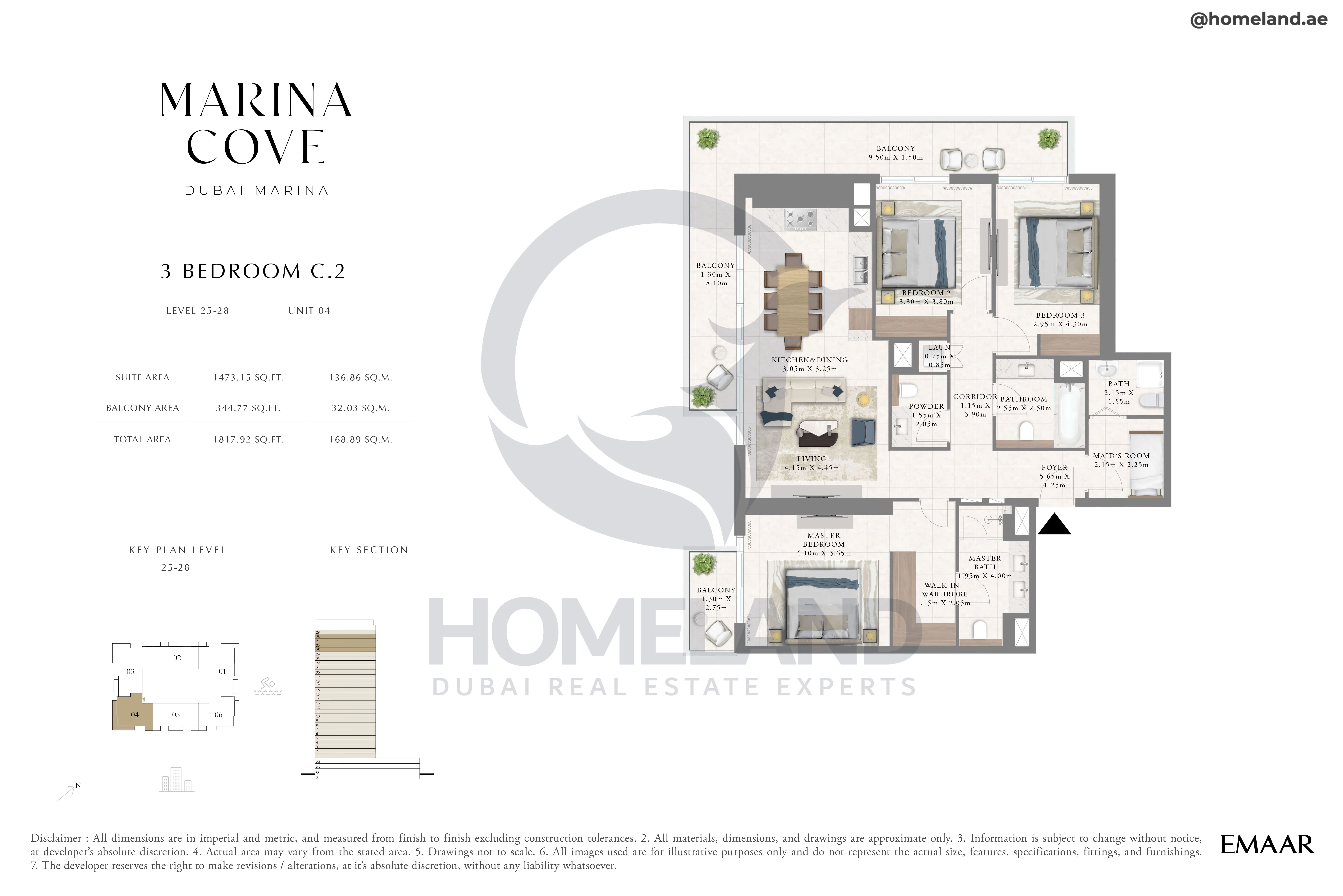 Marina Cove, 3BR, Type C.2, Level 25 to 28, Unit 04, 1817 SQFT