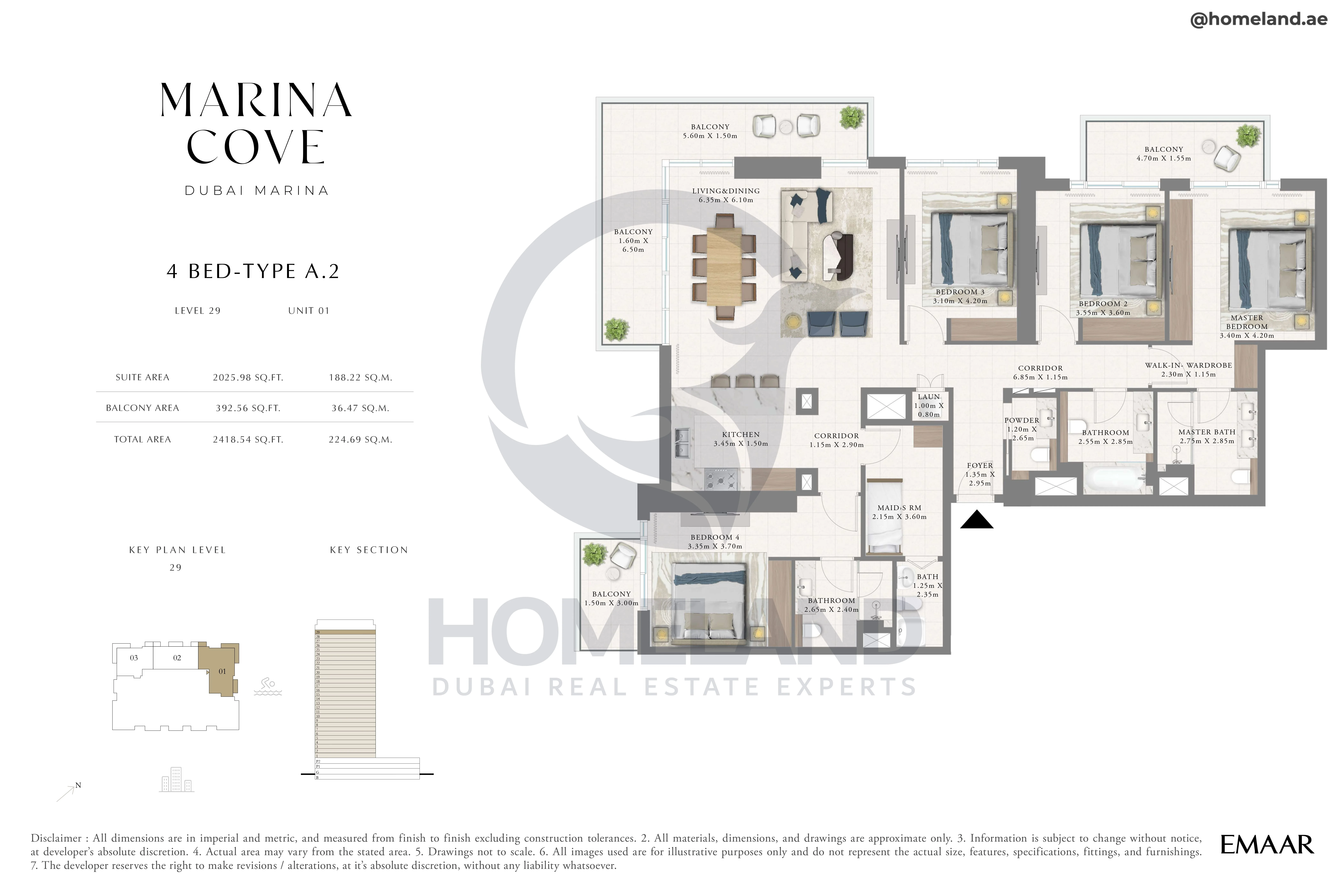 Marina Cove, 4BR, Type A.2, Level 29, Unit 01, 2418 SQFT