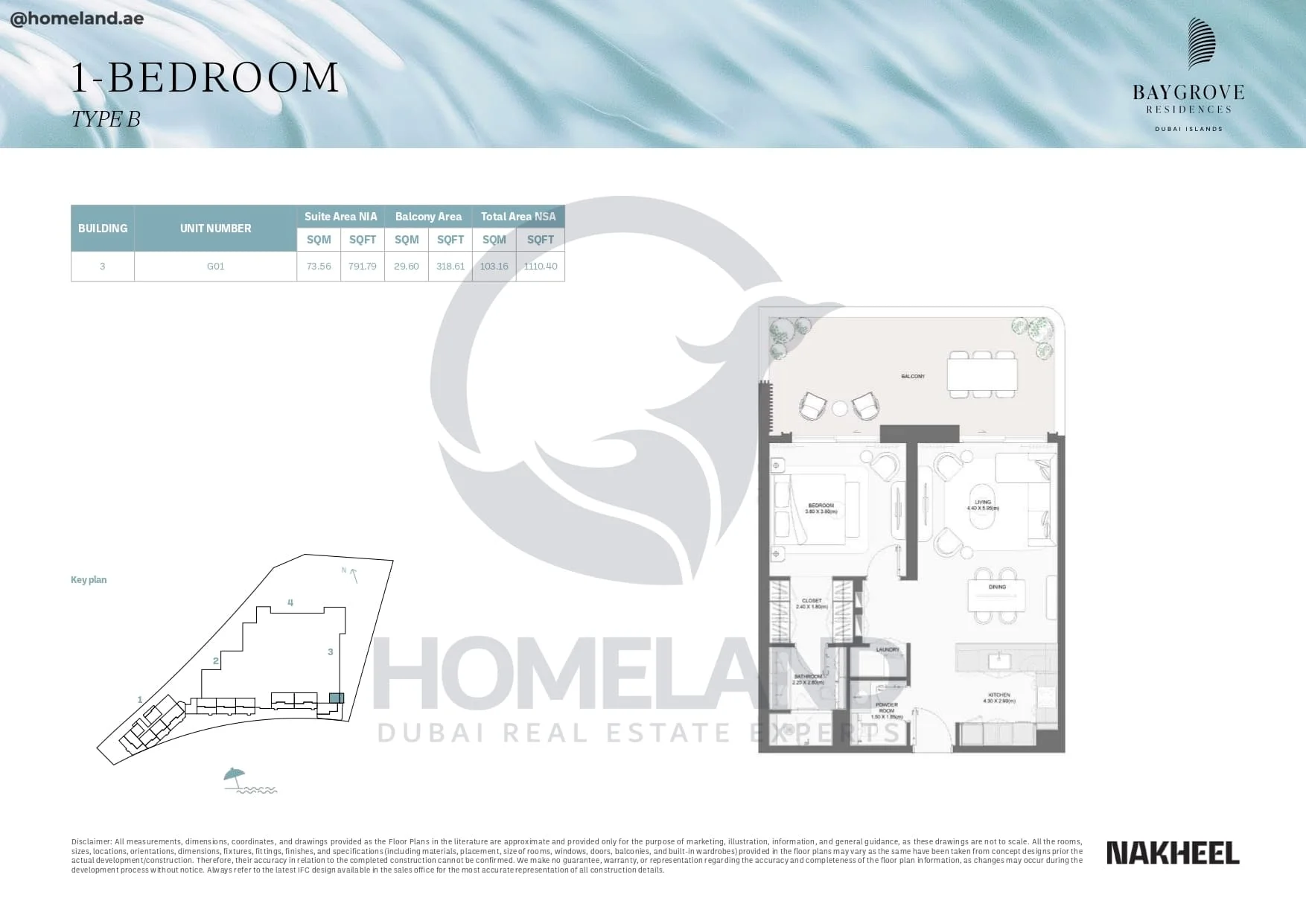 Bay Grove Residences, 1BR, Type B, Building 3, Unit G01, 1110 SQFT
