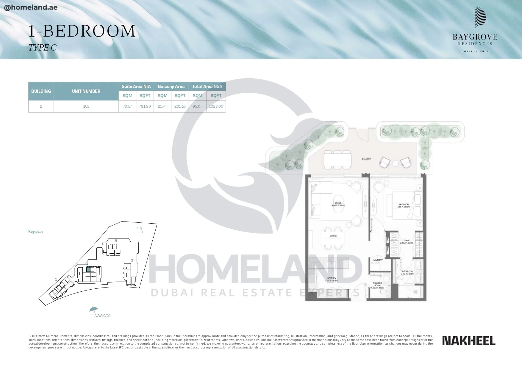 Bay Grove Residences, 1BR, Type C, Building 2, Unit 101, 1023 SQFT