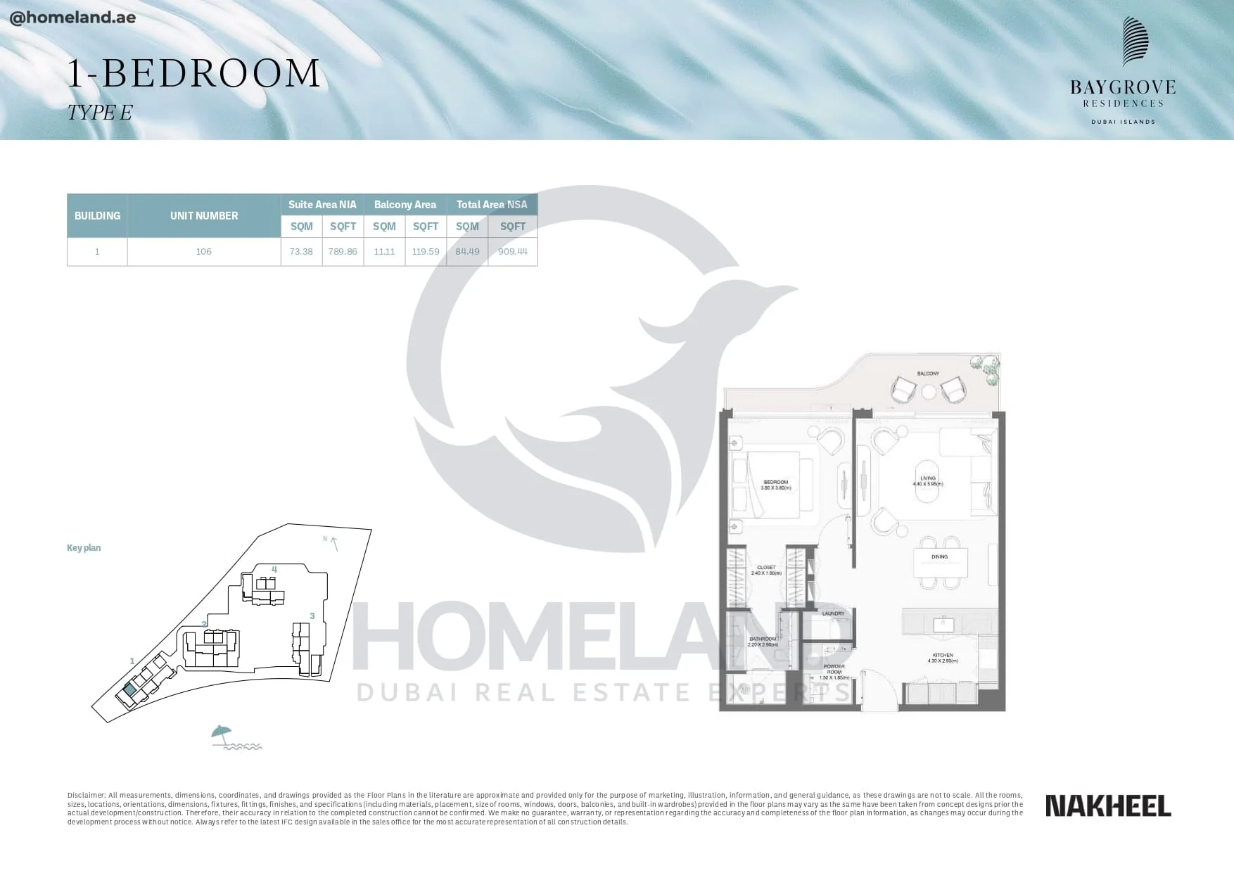Bay Grove Residences, 1BR, Type E, Building 1, Unit 106, 909 SQFT