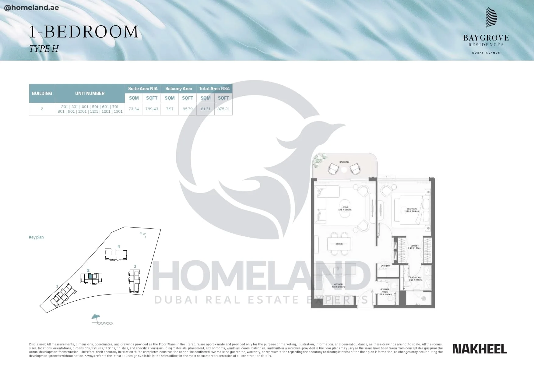 Bay Grove Residences, 1BR, Type H, Building 2, Unit 201-301-401-501-601-701-801-901-1001-1101-1201-1301, 875 SQFT