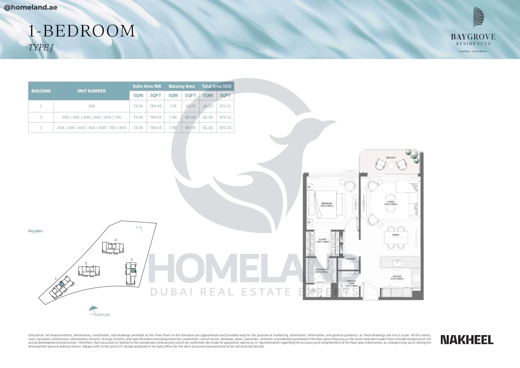 Bay Grove Residences, 1BR, Type J, Building 1-3, Unit 108-206-306-406-506-606-704208-208-308-408-705-804, 875 SQFT